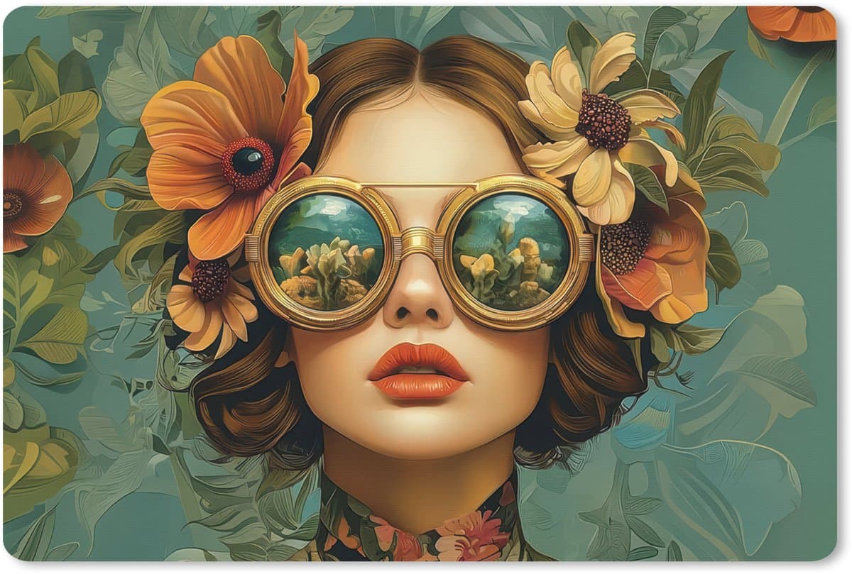 Muismat XXL 90x60 cm - Bureau onderlegger - Bureau mat Vrouw - Bloemen - Vlinders - Natuur - Vintage - Bureaumat - Gaming mousepad xl - Bureaulegger groot - Computer deskmat