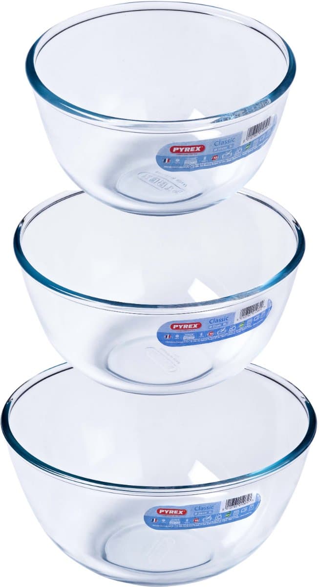 Pyrex - Classic - Beslagkommenset - Set van 3 - 1 L, 2 L & 3 L - Borosilicaat glas - Beslagkom 3-delig