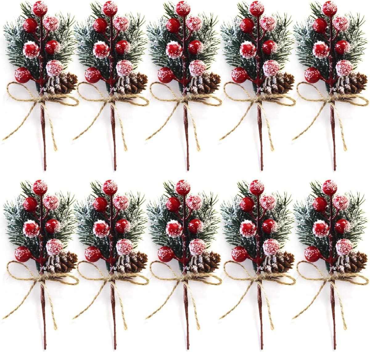 10 stuks rode kerstbessen takken 15 cm kleine kunstmatige dennentakjes en sprays, kerst bessen takjes met dennenappels, hulstbessen, kerstbloem ornamenten voor kerstkransen, huis vaas decoratie