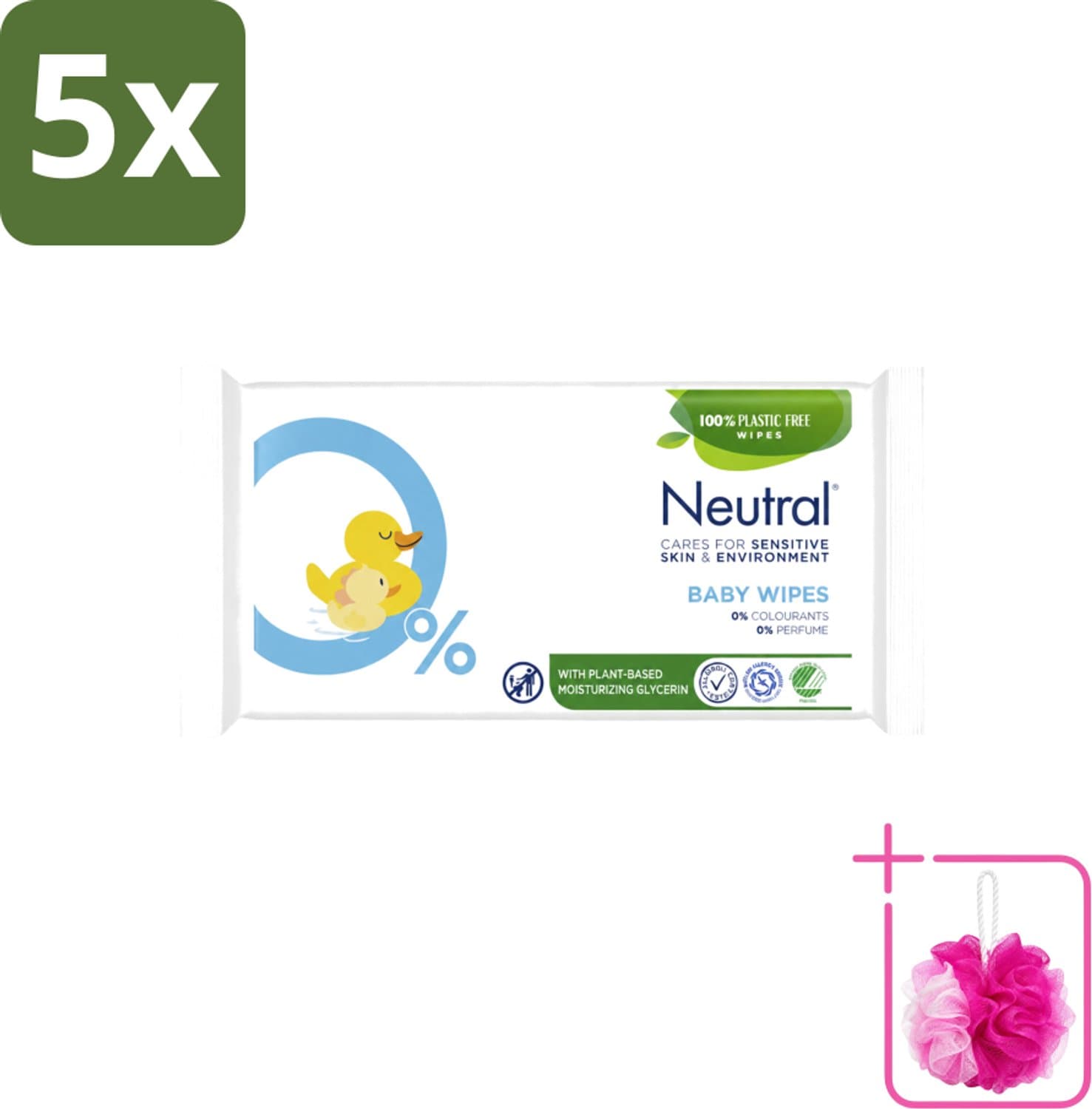 5 x Neutral - Billendoekjes - Parfumvrij - Plasticvrij - Zonder Kleurstoffen - 52 Billendoekjes - Bulkverpakking - Baby billetje reinigen - Douchemop - Baby handje reinigen