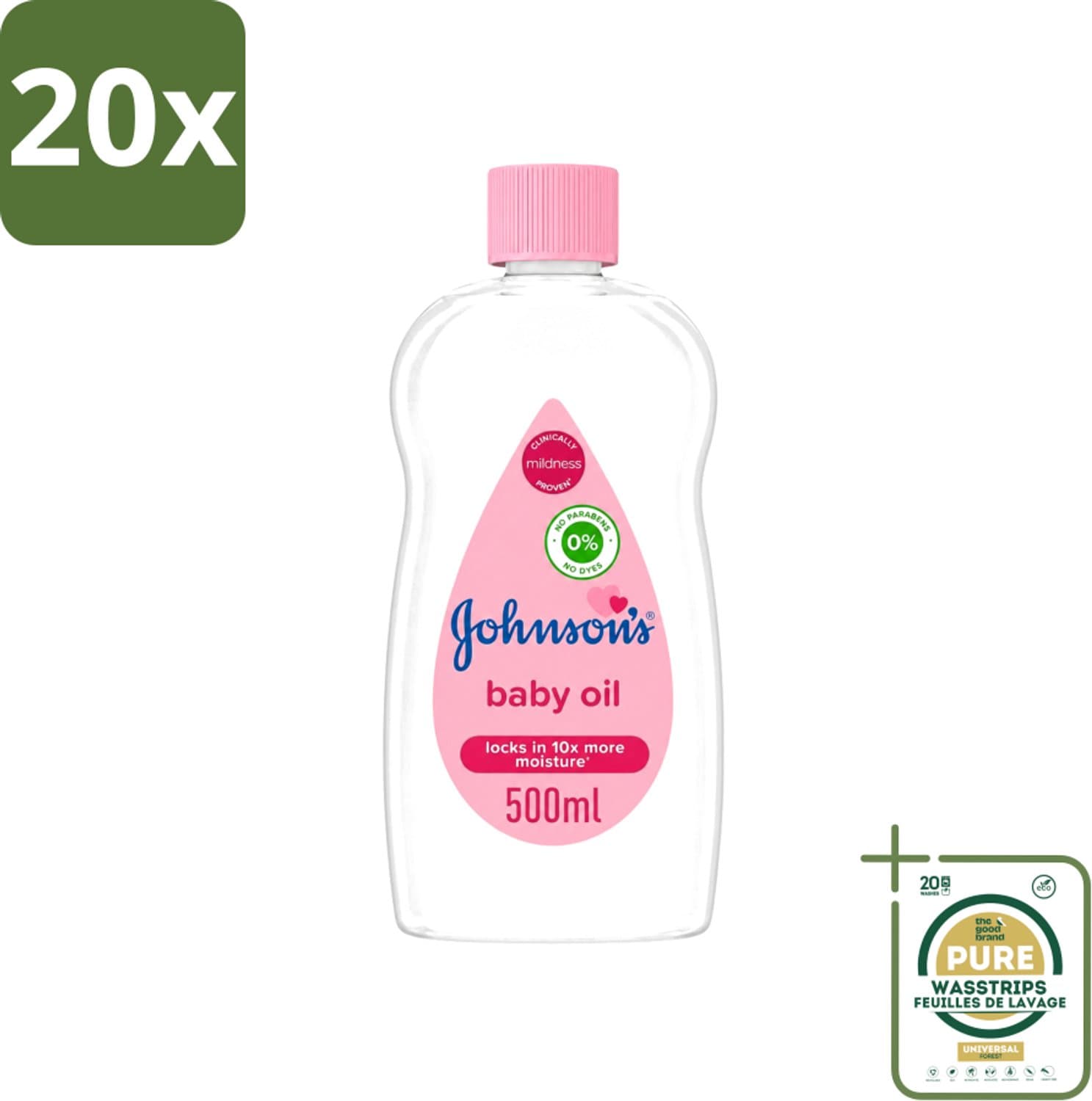 20 x Johnson's - Baby Olie - Verzachtend - Hydraterend - 500 ml - Wasstrips - Baby Aceite - Babyolie - Babyhuid Verzorging - Baby Massage - Hydratatie