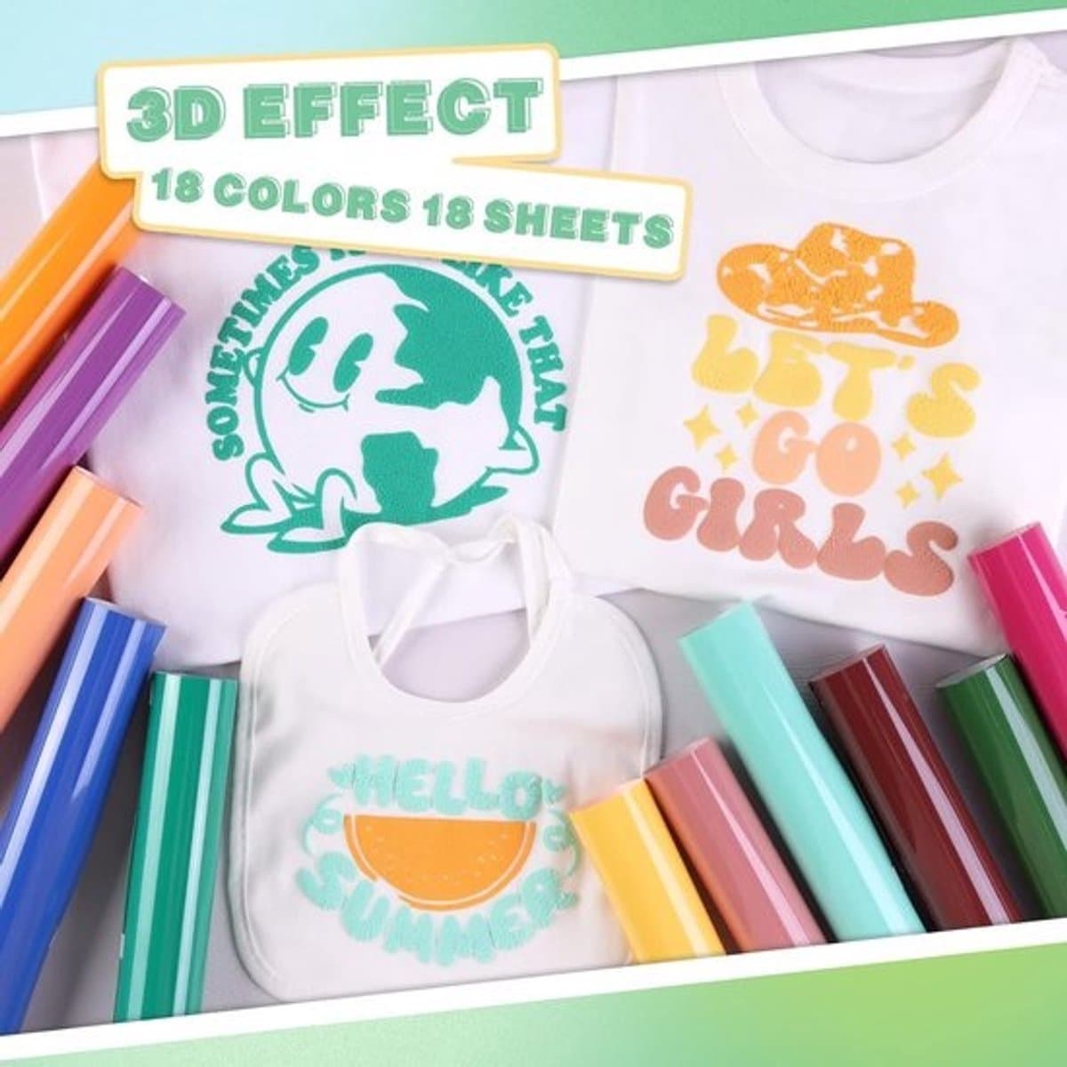 Gekleurde Puff Hitte Transfer Vinyl Sets voor Strijken op Textiel - 18 Vellen
