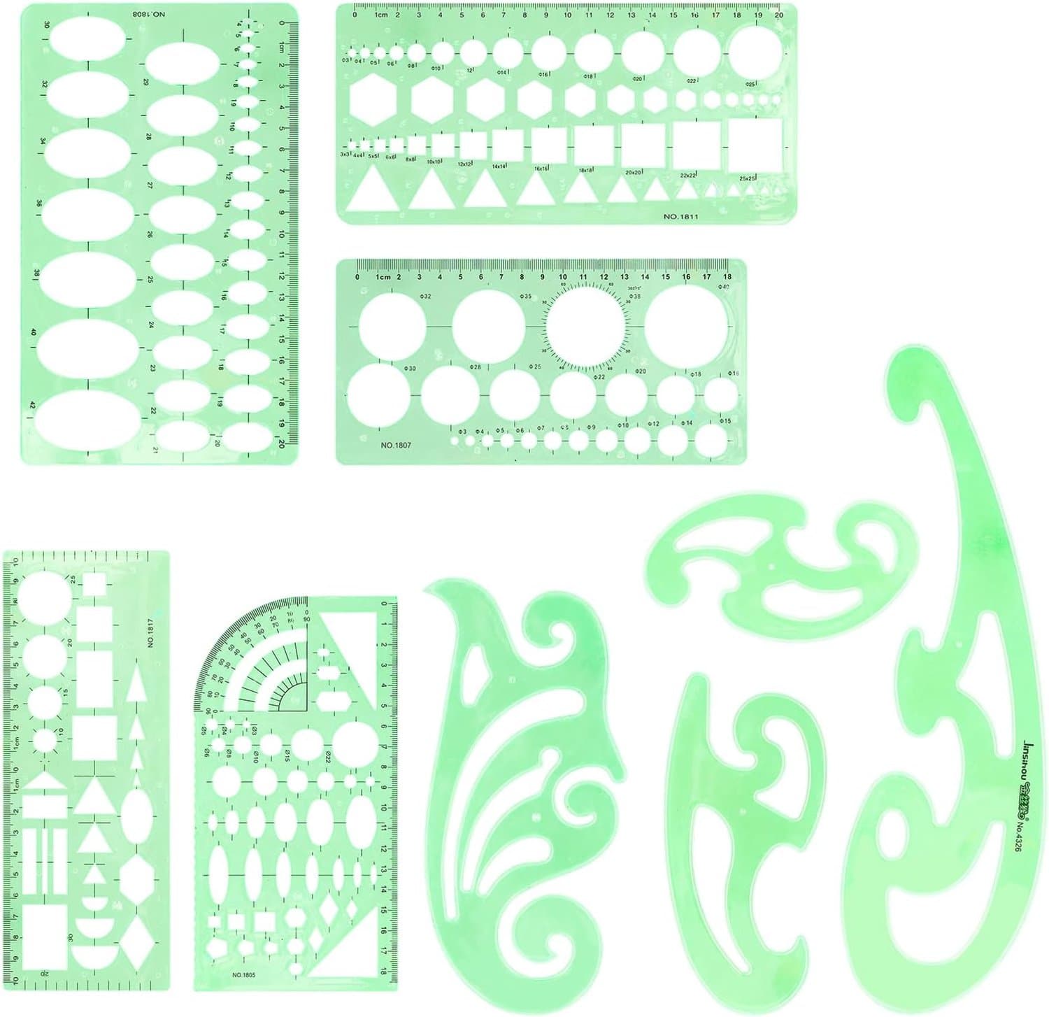 9pcs Geometric Drawing Templates Plastic Measuring Template, Metric Scale Formwork Rulers, Circular Templates for - ShopVlot