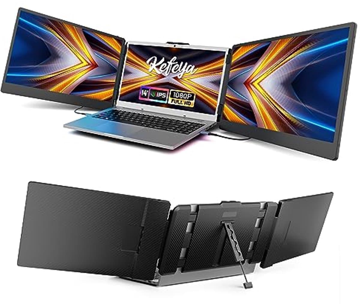 Draagbare 14 Inch Full HD Monitor voor Laptop - Tri-Screen Extensie voor Verbeterde Productiviteit