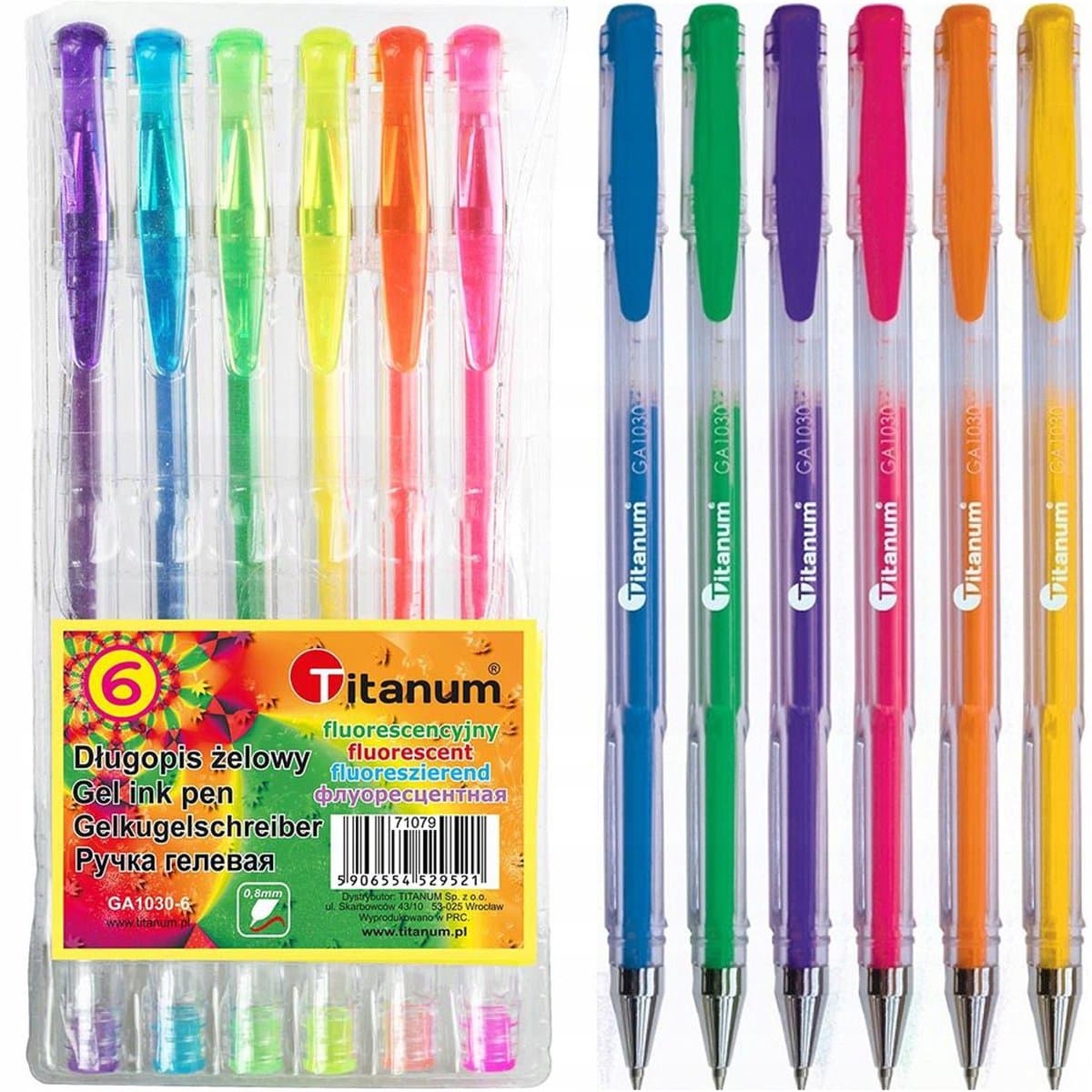 Titanum Gelpennen Fluo - 6 Kleuren Mix