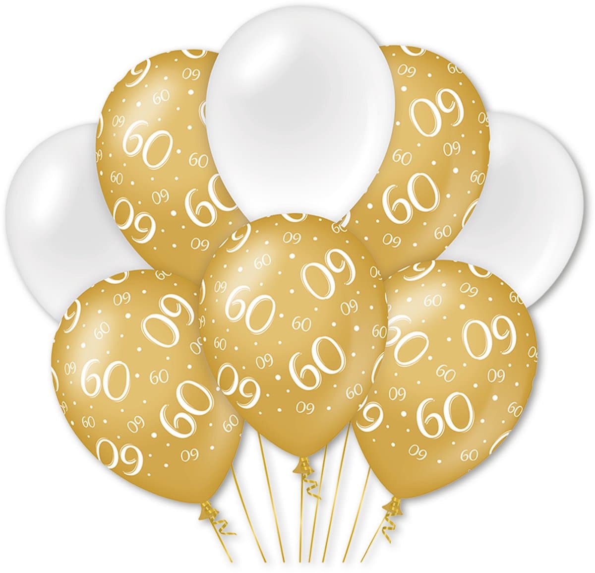Q2P - 60 Jaar Ballon - Verjaardag Versiering - Wit & Goud - Helium Ballonnen - Feest Decoratie - 8 Stuks