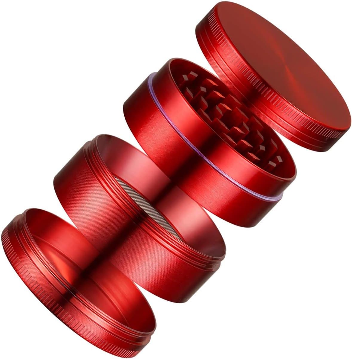 Sander Shop Grinder Crusher 4-delige set molen zinklegering met pollen schraper voor specerijen, kruiden, specerijen, kruiden (mini 5 x 3,5 cm, rood)