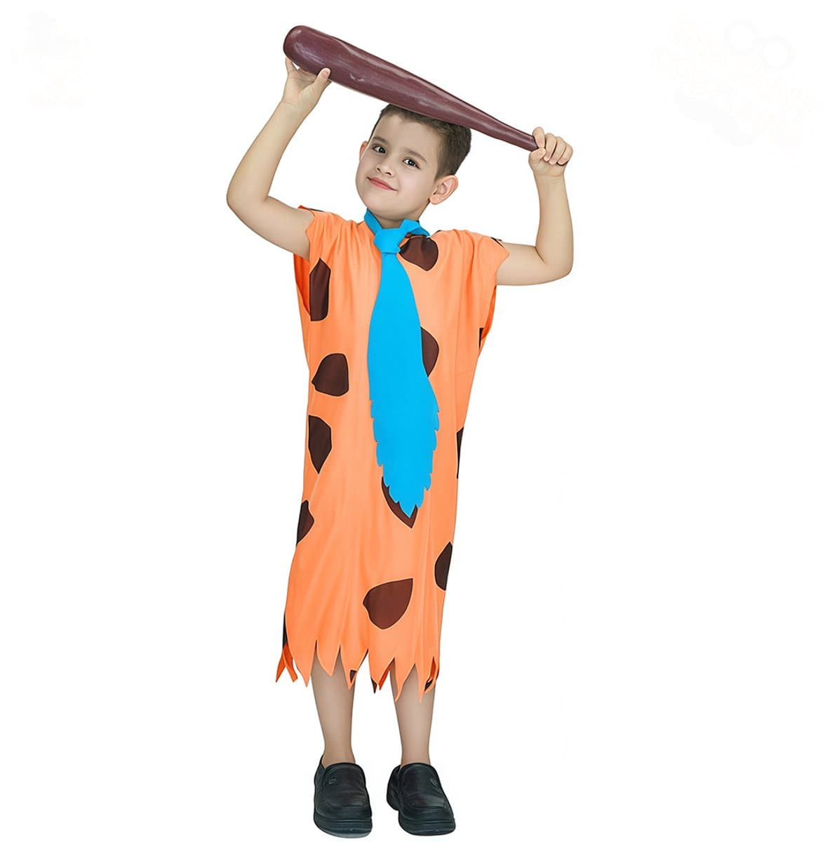 Kostuum Jongens Oermens Fred – 4-6 Jaar – Inclusief Jumpsuit en Stropdas – Carnaval & Verkleedkleding