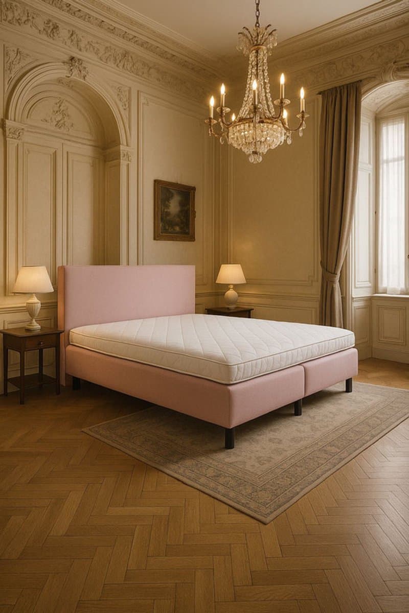 Boxspring Vendita vlak 130x210 cm Luxe Pocketvering Stof roze Gratis 2x Hoofdkussens