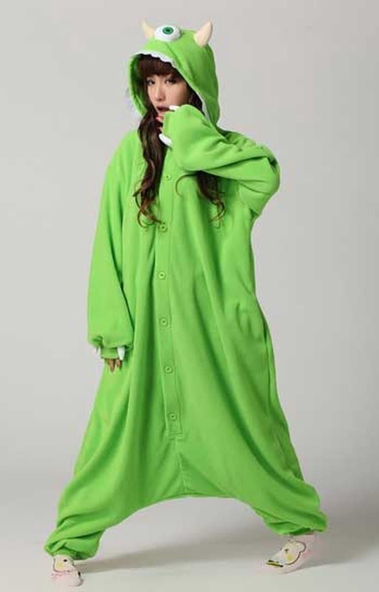 KIMU® Onesie Groen Monstertje Pak - Maat L-XL - Monster Kostuum Alien Monsterpak Monsters Volwassenen Dames Heren Fleece Mike Huispak Overall Festival