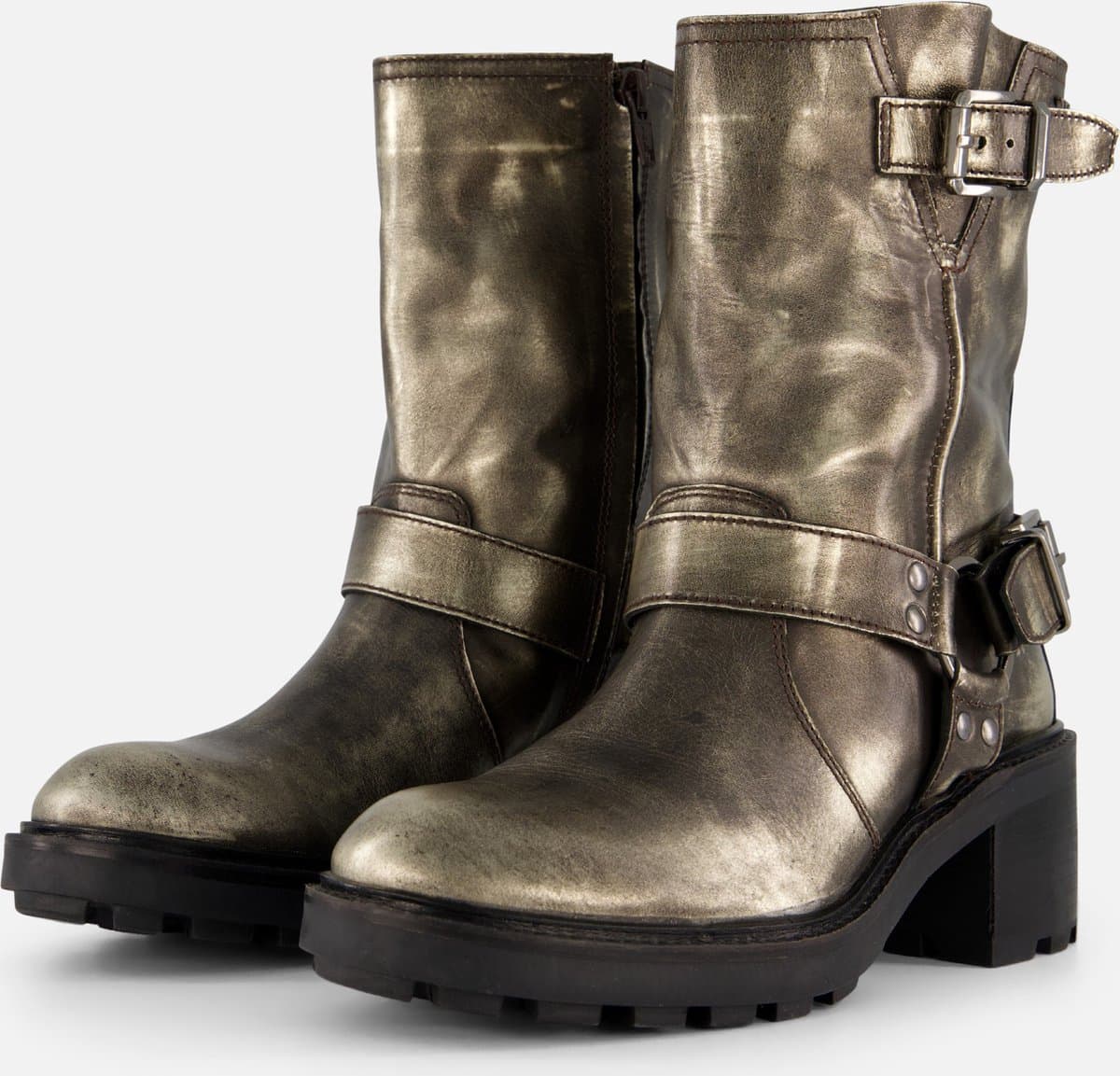 Lazamani Vintage Biker boots zilver Leer - Dames - Maat 36
