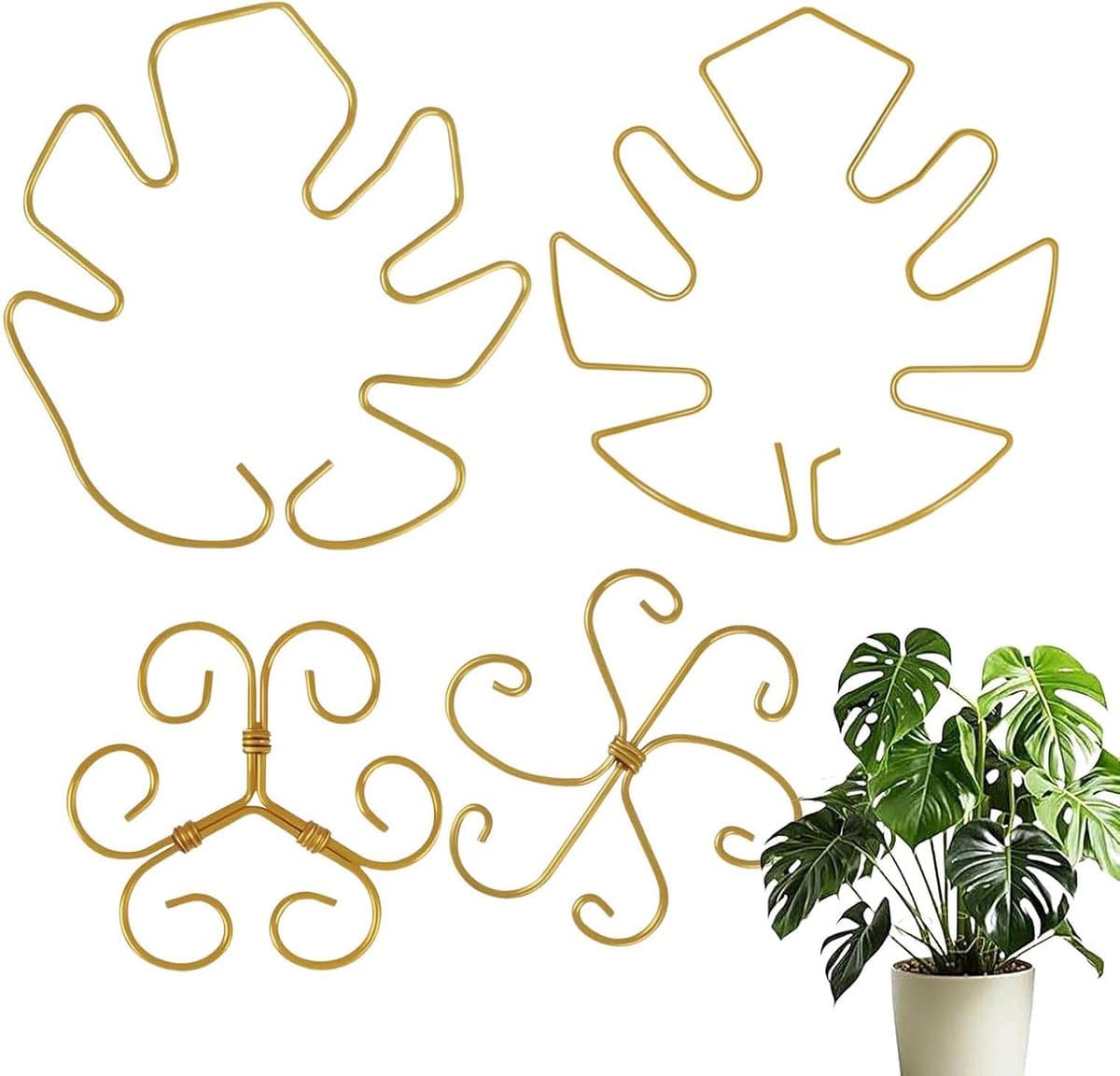 Plantensteunen Metaal - Decoratieve Steunen - Planten Ondersteunen - Verstelbare Hoogte Hoek - 4 Stuks - Grijs
