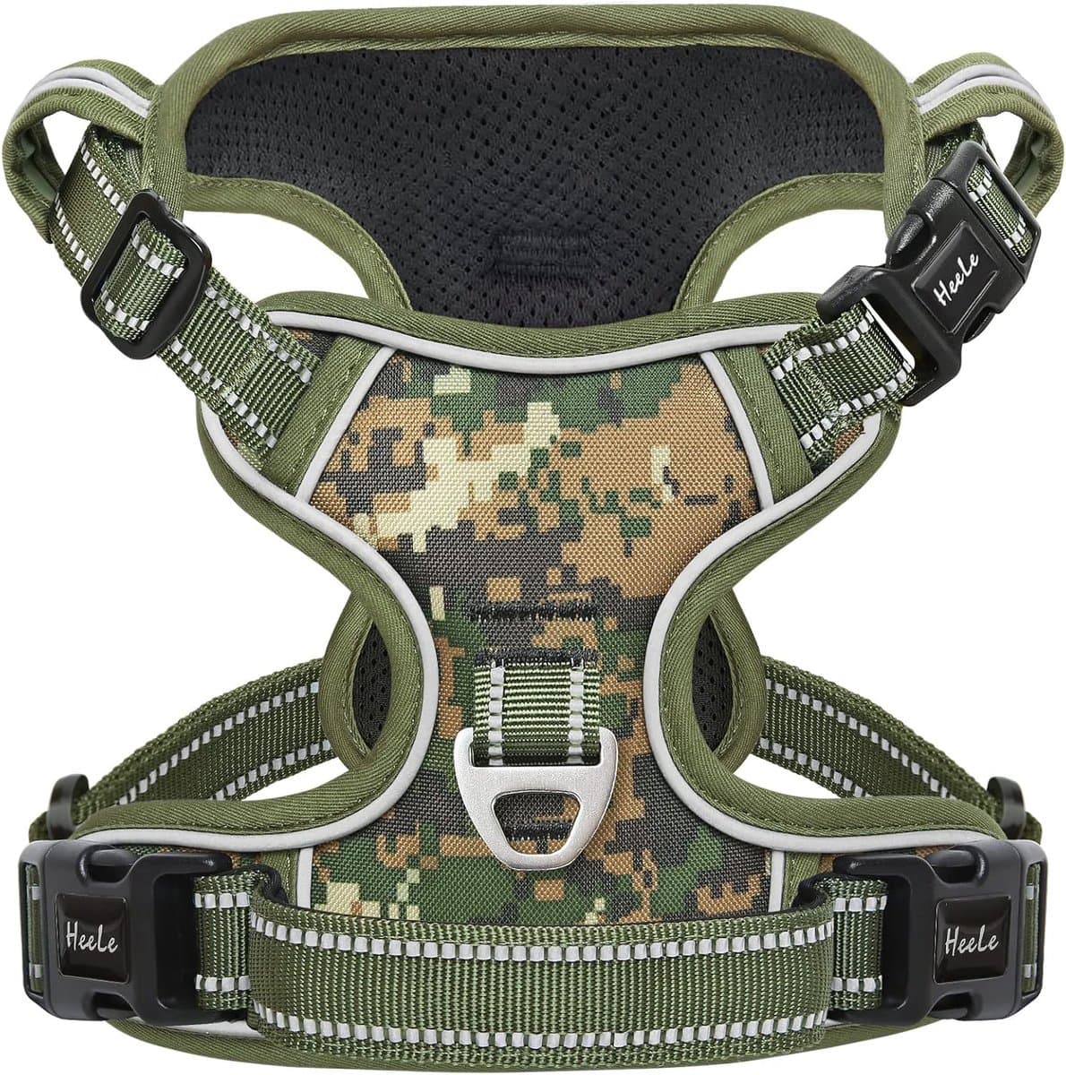 Hondenharnas - Harnas hond - Comfortabel wandelen - Verstelbaar & anti-trek - Maat L - Camo Groen
