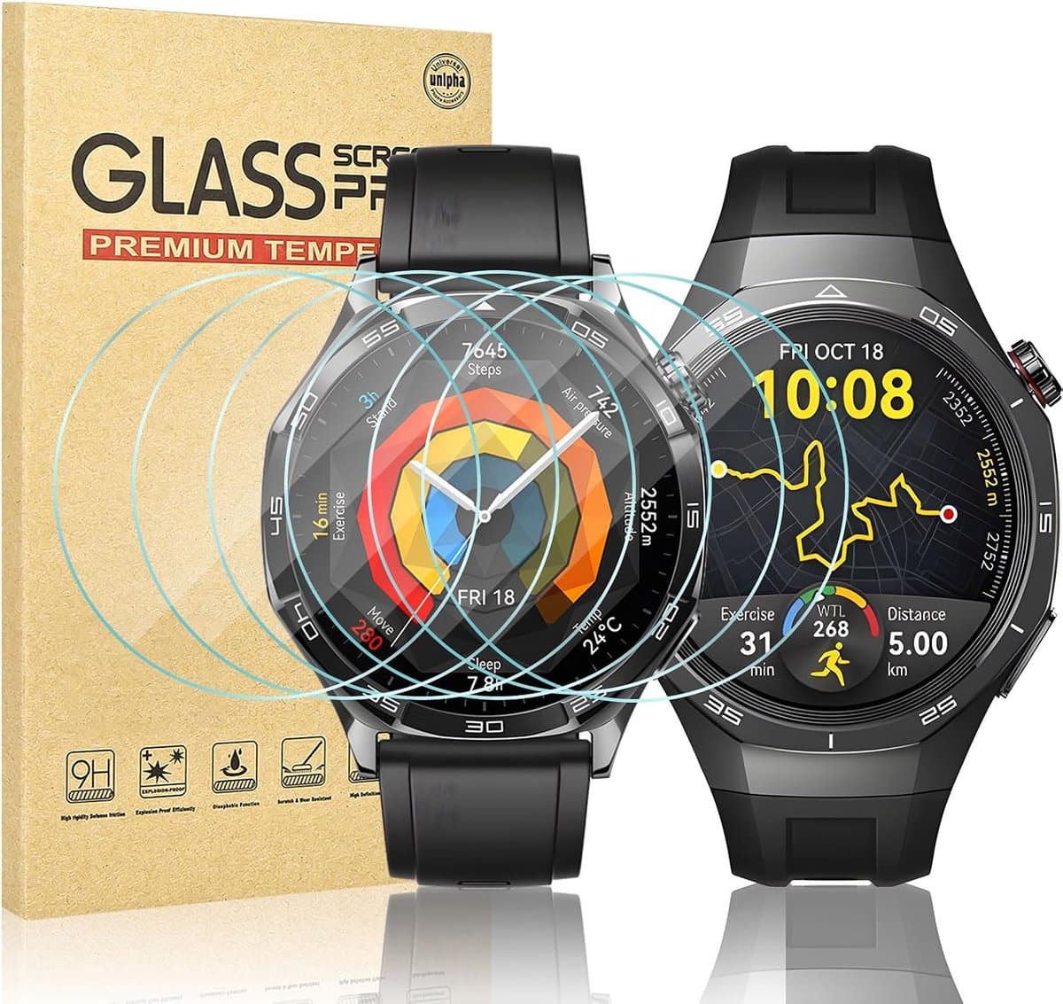 Pack of 6 Tempered Glass Protective Film Compatible with Huawei Watch GT 5 46 mm/GT 5 Pro 46 mm Scratch-Resistant HD - ShopVlot