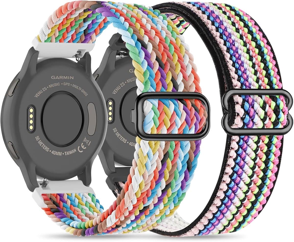 Braided Loop & Elastic Nylon Bracelet, 0.709/0.787/22mm, Compatible with Garmin Venu 2S/3S/Vivoactive 4S/5, Venu/Sq - ShopVlot