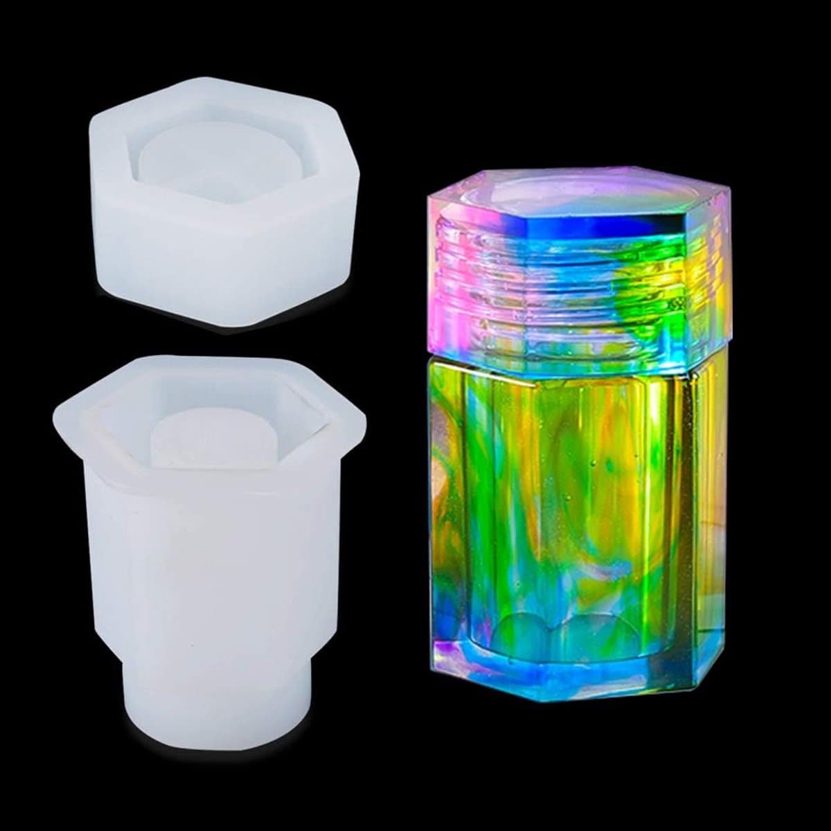 iSuperb Hexagon Resin Molds with Lid, Mini Pots Epoxy Resin Moulds Small Bottles Molds for Jewelry Storage - ShopVlot