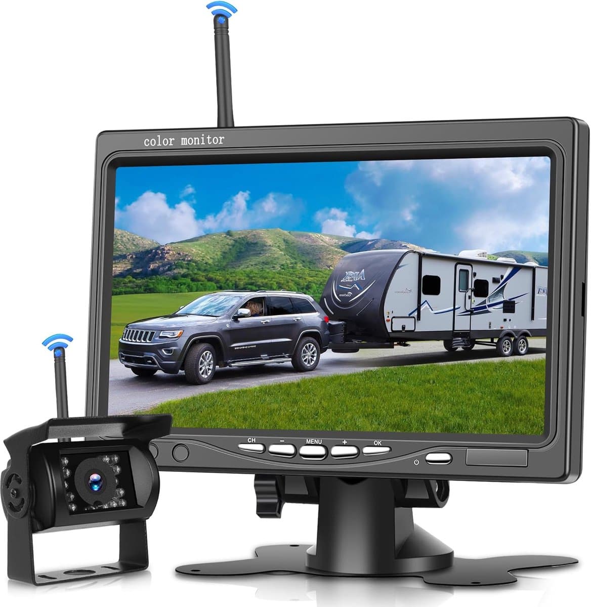 Draadloze achteruitrijcamera set met 7 inch monitor en nachtzicht voor vrachtwagen, camper en bus