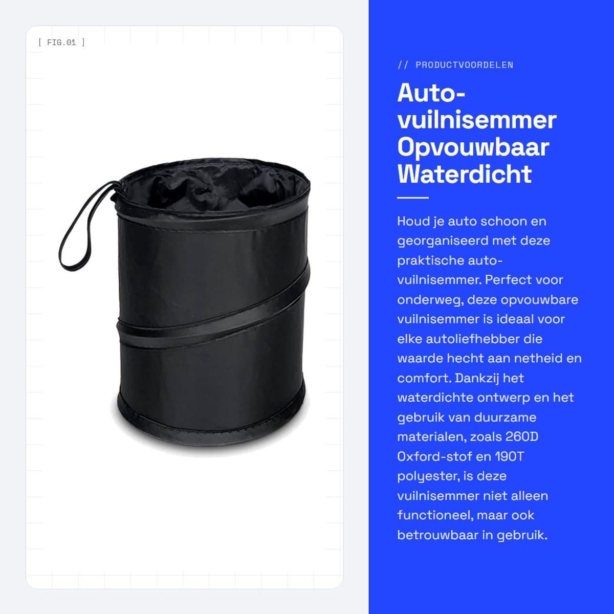 Dailygoods- Auto-vuilnisemmer opvouwbaar - Multifunctionele afvalbak - Waterdicht ontwerp - Draagbaar - Hangend aan autostoel - Afmetingen 20 x 20 x 25 cm