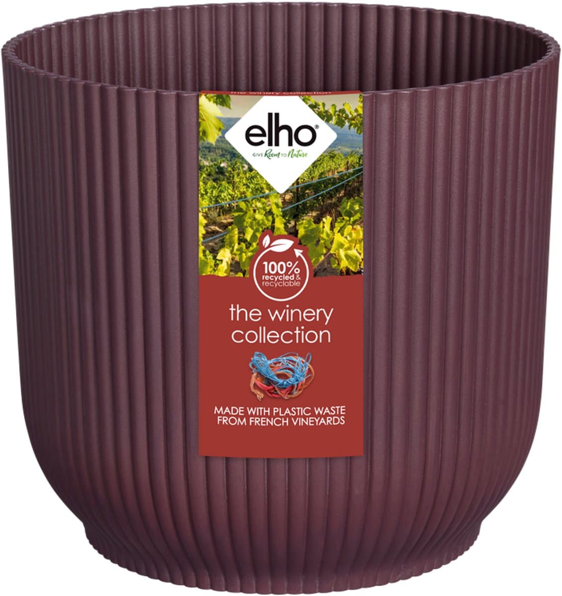 Elho The Winery Collection 18 - Bloempot voor Binnen - 100% Gerecycled Plastic - Ø 18.3 x H 16.8 cm - Bordeaux rood