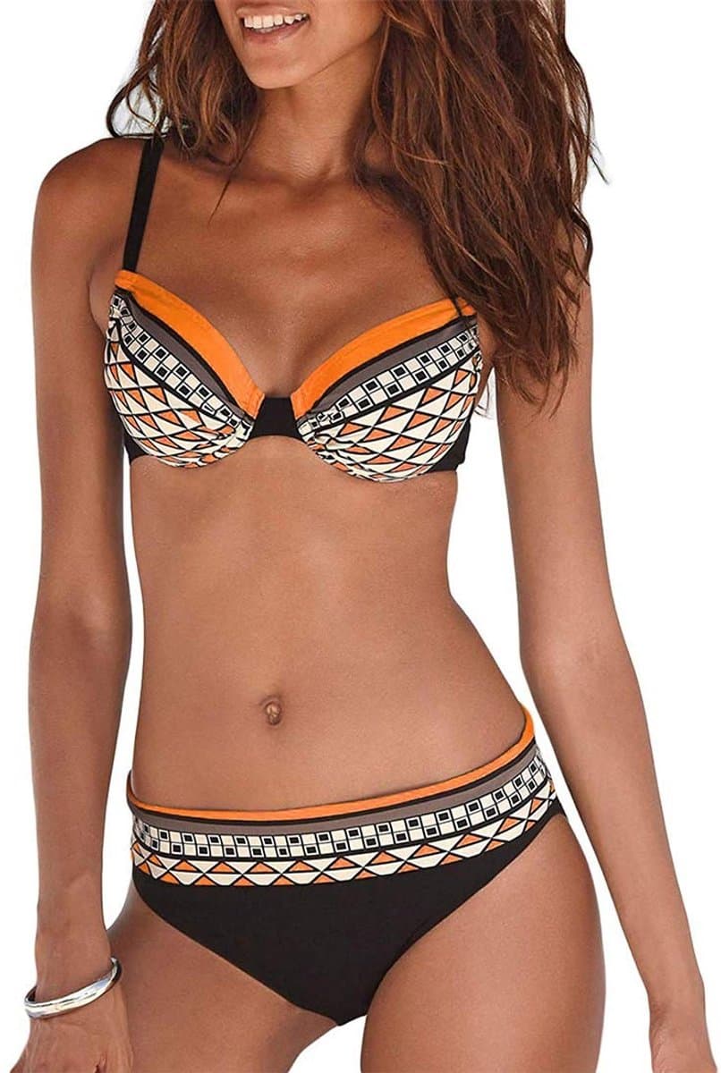 Dailygoods- Badpak Dames - Gewatteerd - Push-up - Tribal-print - Verstelbare Bandjes - Zacht en Sneldrogend - Bikini