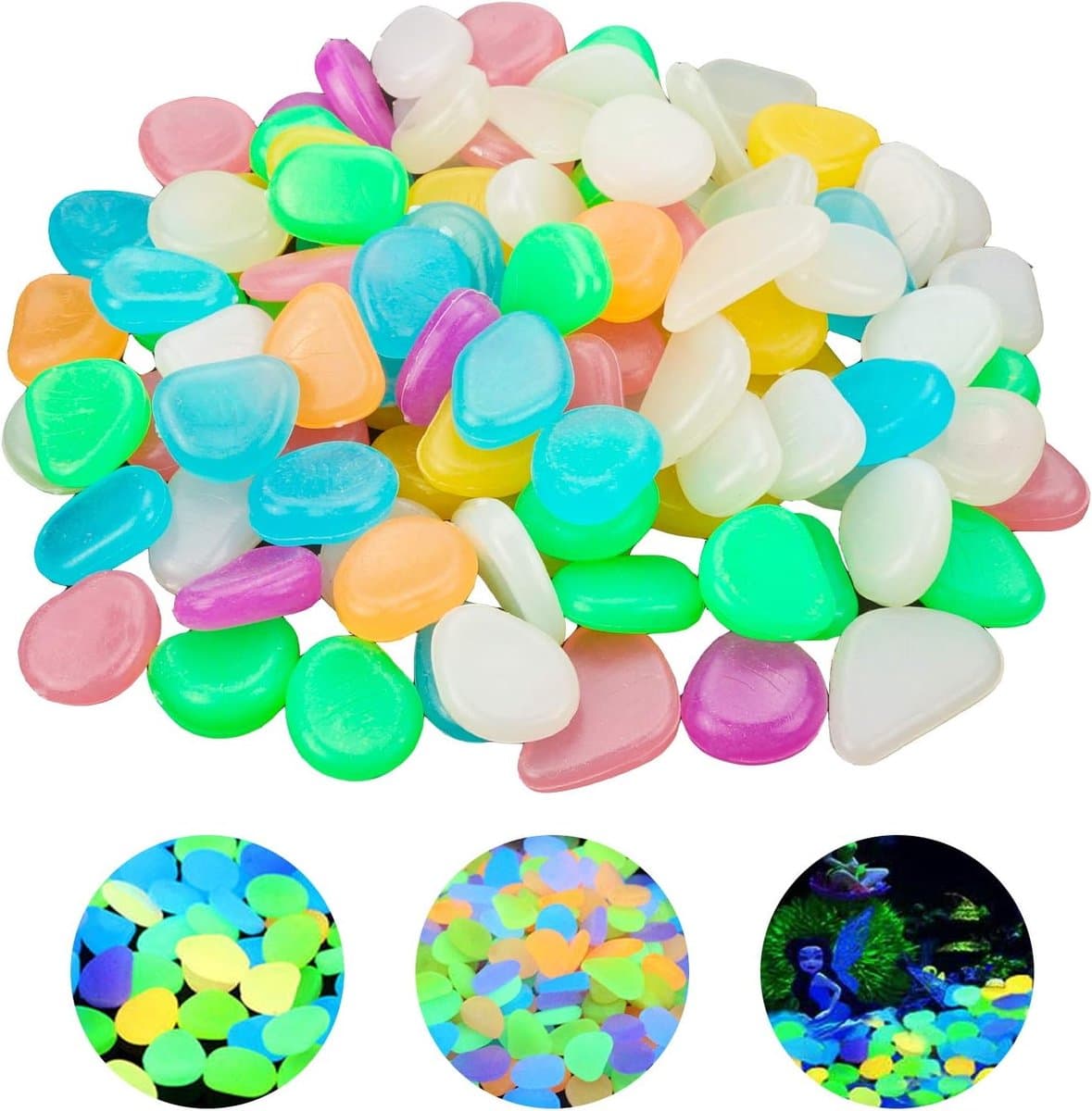 SnelShoppen - Glanzende Luminous Kiezels 100 Stuks Decoraties voor Aquarium Grind, Kleurvolle Kunstmatige Steentjes voor Vistank Tuin Pad