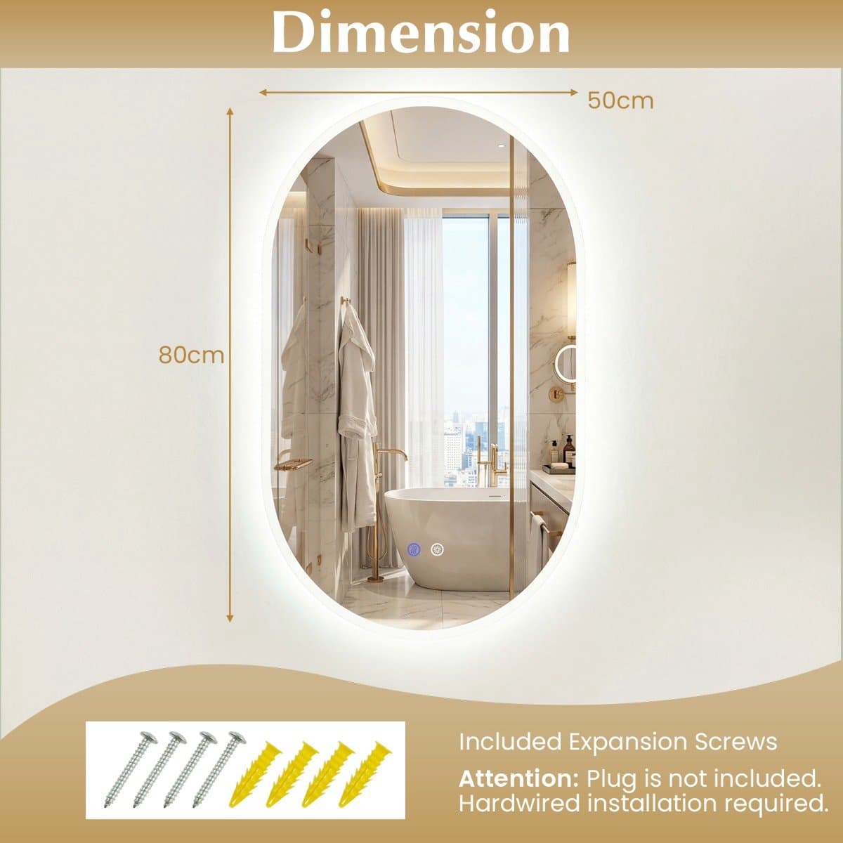 SureDeal® - Wandspiegel - Verlichte Badkamerspiegel - Achtergrondverlichting - 80x50 cm - Zilver