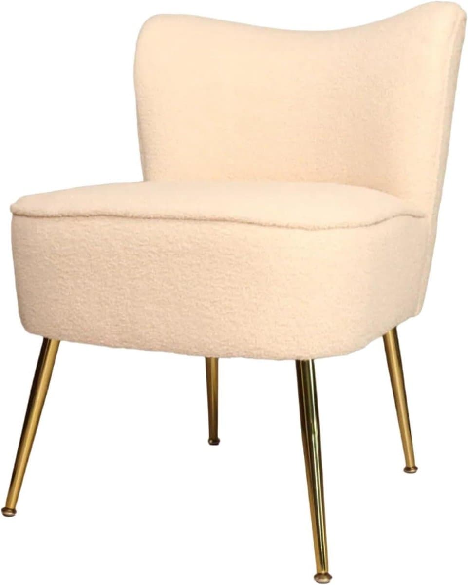 Fauteuil Zonder Armleuningen - Stoel Bankje - Ontspannen Zitten - Teddy Bekleding - 60 x 53 x 72 cm - Beige