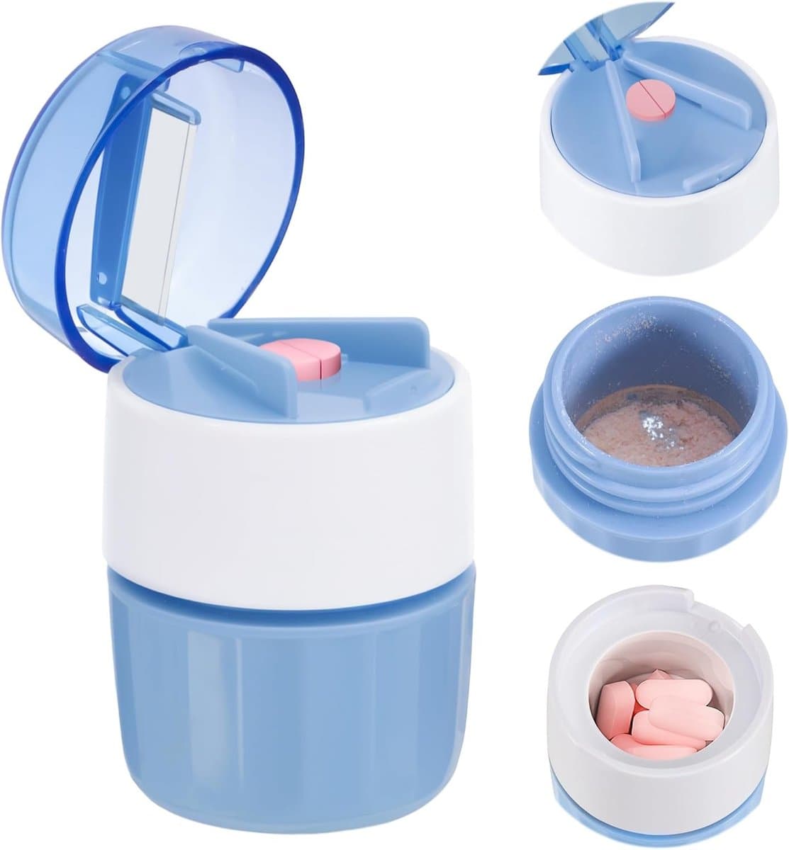 Multifunctionele Tablet Cutter en Pill Mill met Opslag, RVS Maalschijf voor Kleine en Grote Pillen, Ideaal voor Thuisgebruik en Reizen