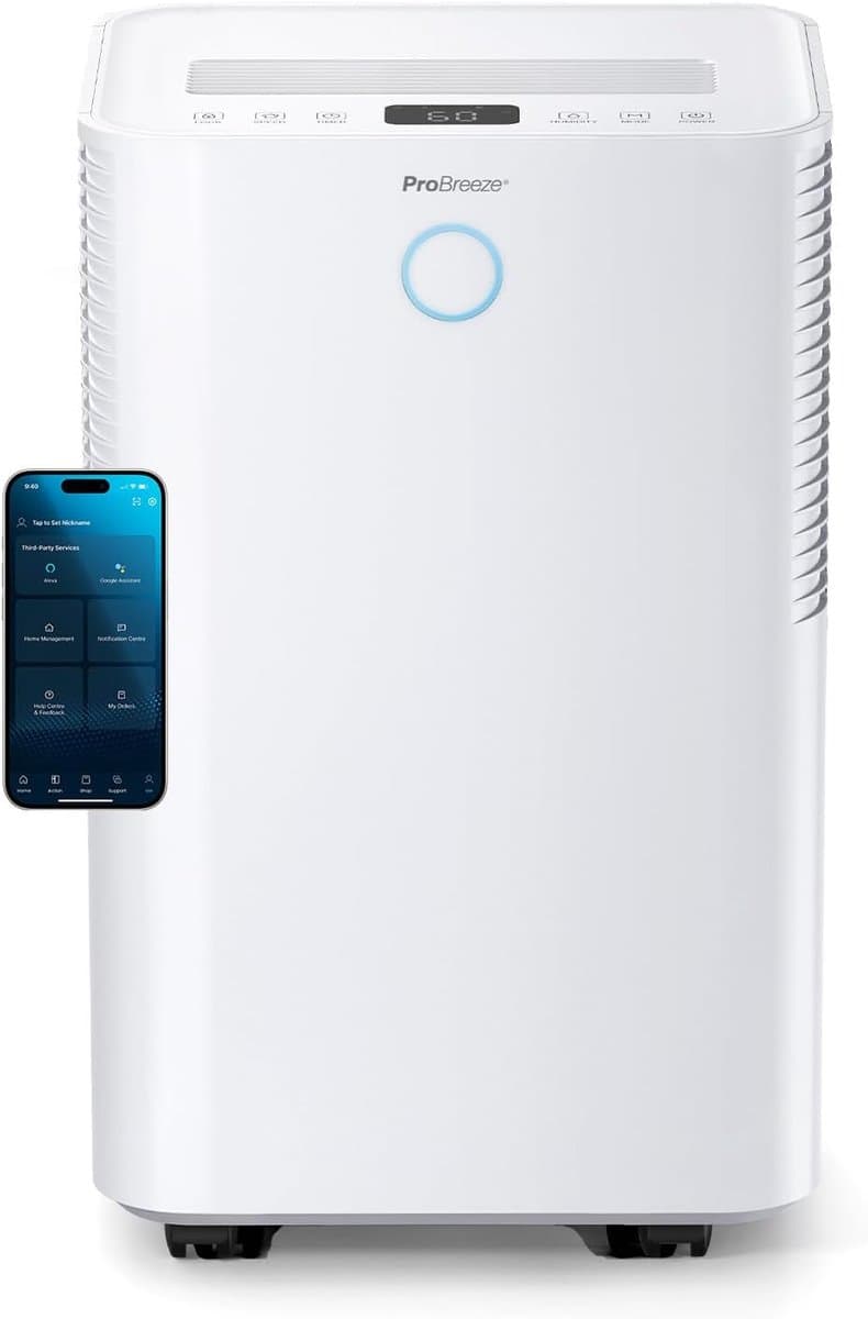 Thijox - Pro Breeze OmniDry 20L/dag Grote Compressor Luchtontvochtiger met Smart App, Wasdroogfunctie, 4L Tank, WiFi Dehumidifier voor Thuis, Kelder e