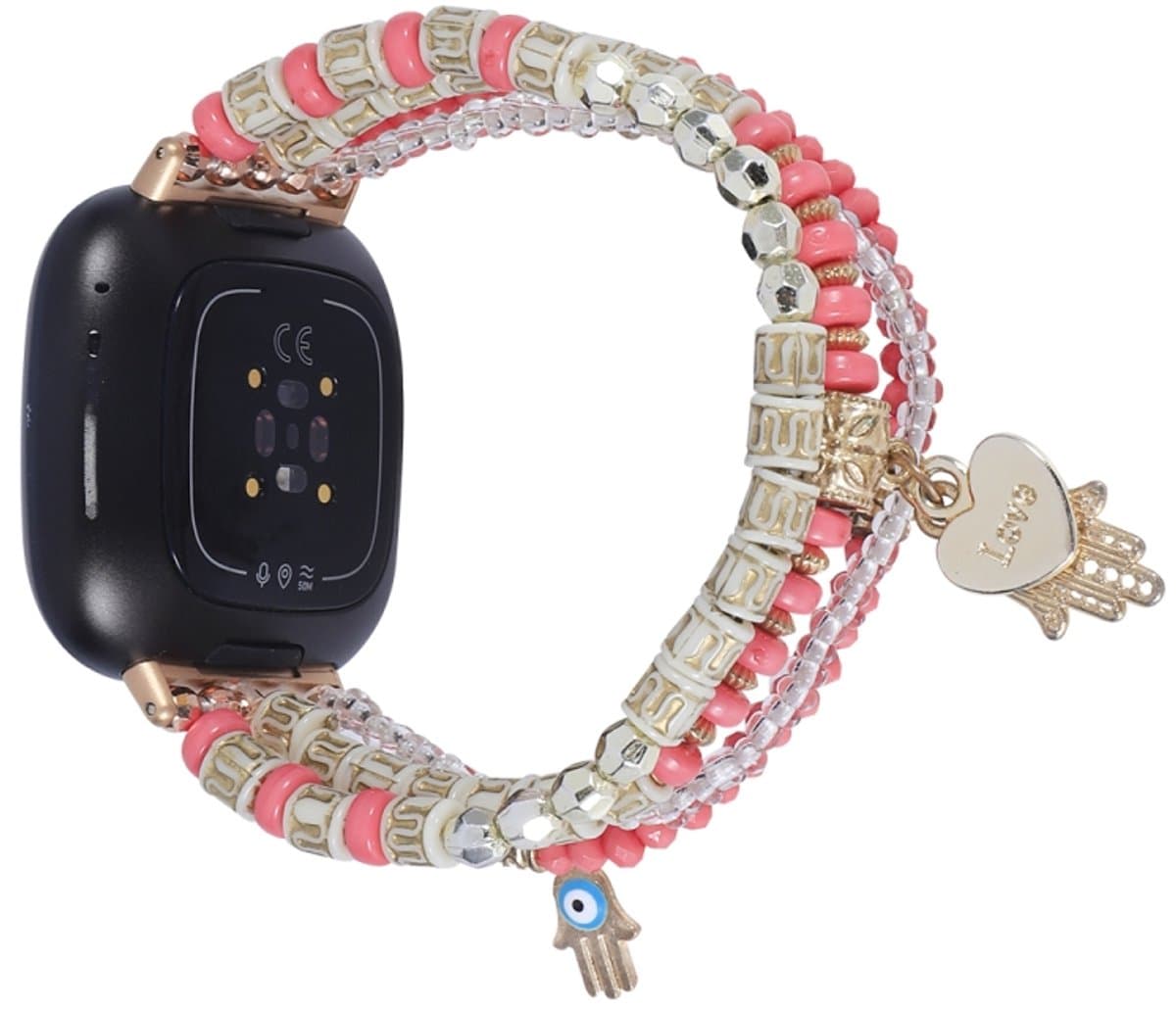 Voor Fitbit Versa 3 / Sense Palm Bead Chain Watch Band (Rose Red)