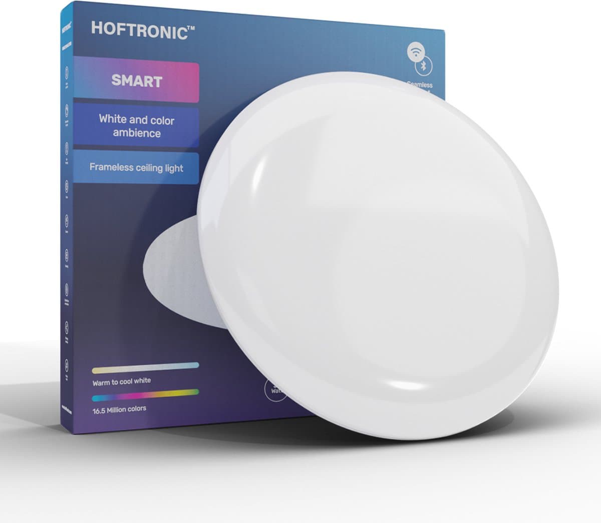 HOFTRONIC Slimme Plafondlamp Rond Ø42cm Frameless - Slimme Plafonniere 30W 3000lm - RGBWW 16,5 miljoen kleuren - WiFi + Bluetooth - Dimbaar - Woonkamer, Gang en Slaapkamer - Bedienbaar via stem - IOS & Android