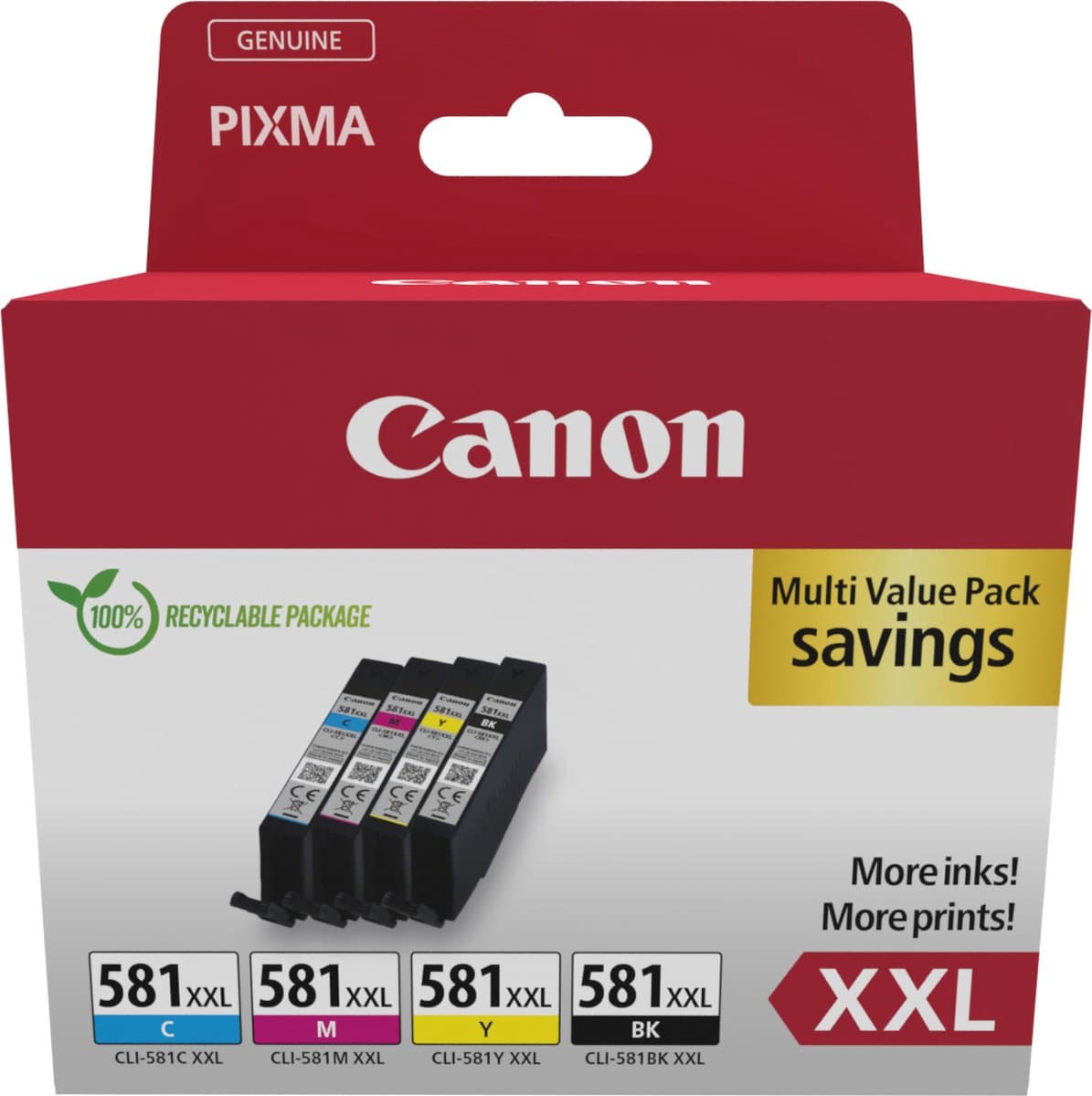 Canon 1998C007 inktcartridge 4 stuks origineel zwart, cyaan, magenta, geel