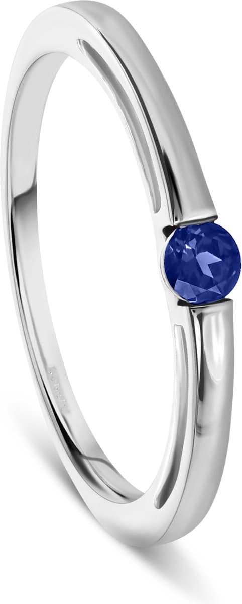 Miore Pure Ring - Gemaakt van 14 Karaat Witgoud - Met een Blauwe Saffier - Handgemaakte Sieraden - Trouwring - Elegante Dames Sieraden - Maat 48