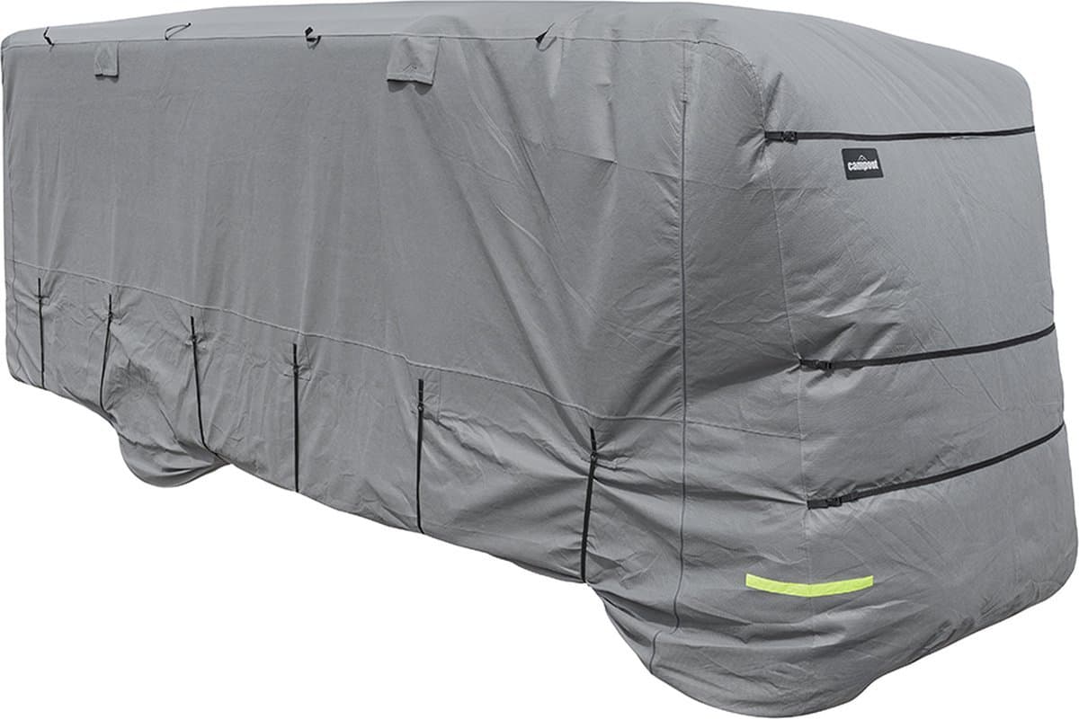Campout Camperhoes - 850 x 235 x 270 cm - Caravan beschermhoezen - Camperhoezen - Waterdicht en UV-bestendig - Reflecterende Strepen - 4-laags SFS-stof, 160g/m² - YKK ritsen - Met 6 Beveiligingsriemen en Elastische Band - Inclusief opbergtas - Grijs