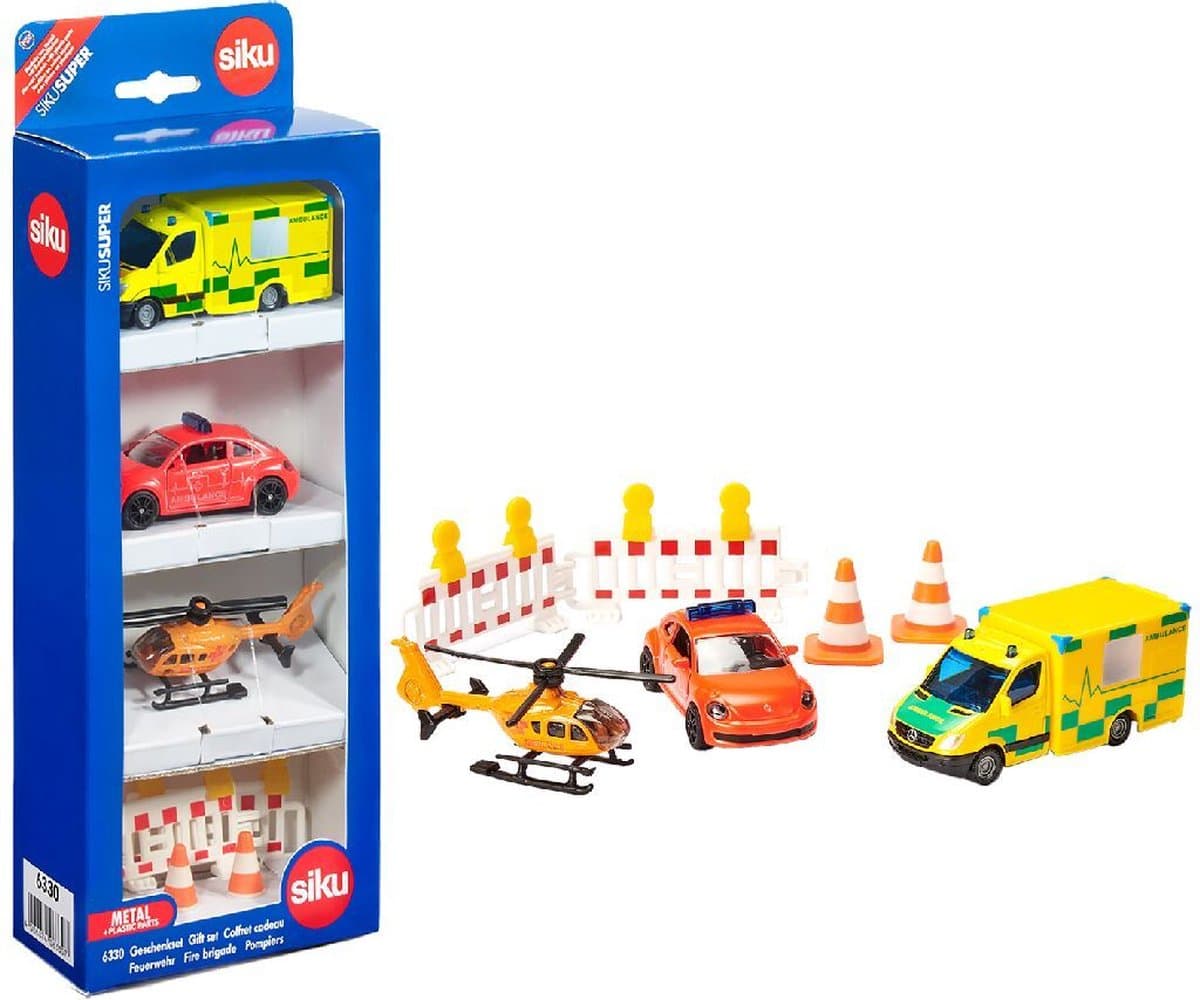 Siku Rescue team cadeauset - VW Kever ambulance, Mercedes-Benz ambulance, helikopter, multikleur