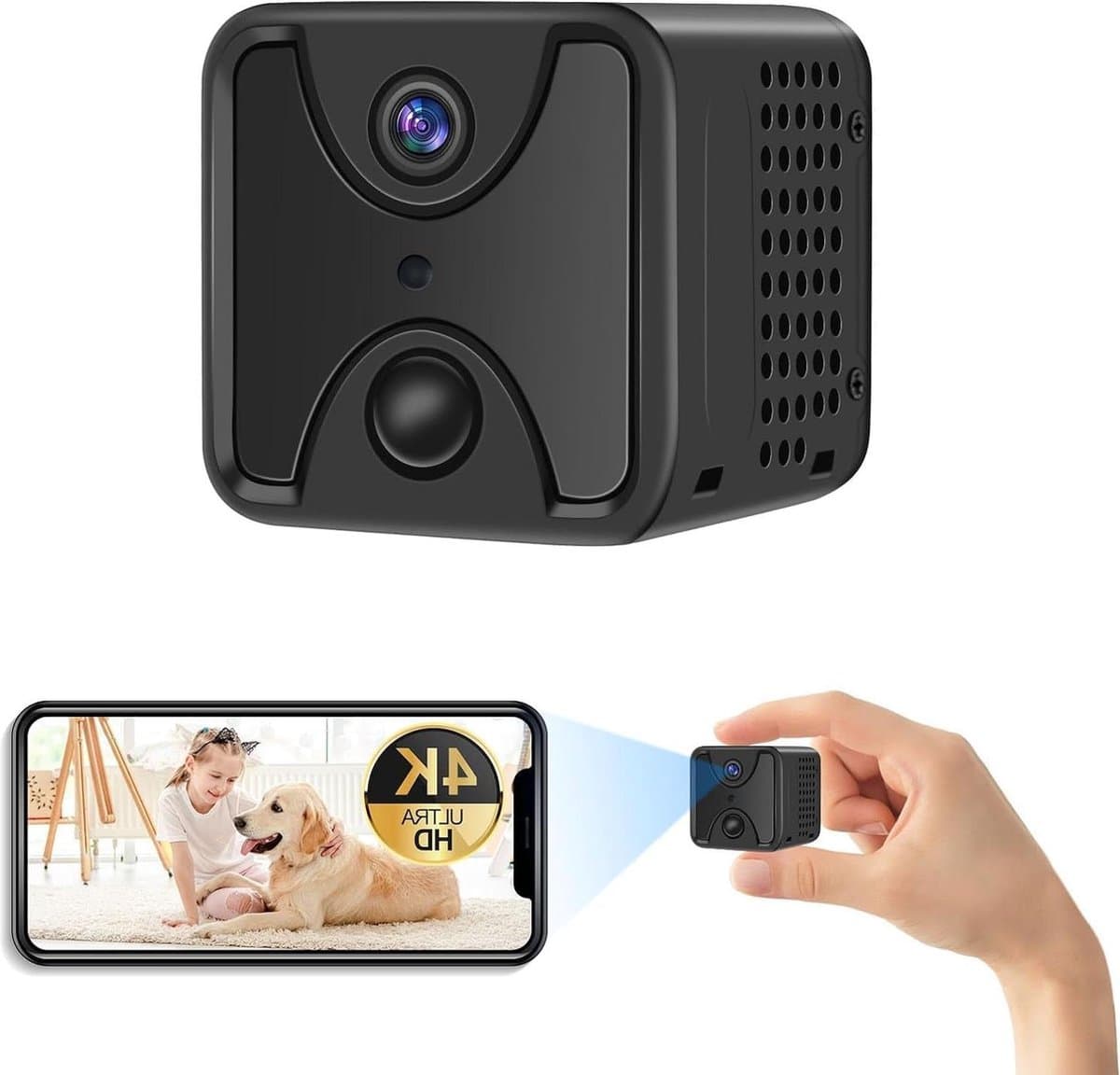 Spy Camera - Bewakingscamera 4K HD 160 graden wifi micro-camera mobiele telefoon nachtzicht PIR-bewegingsdetectie 8 uur opname met bewegingsmelder voor thuis