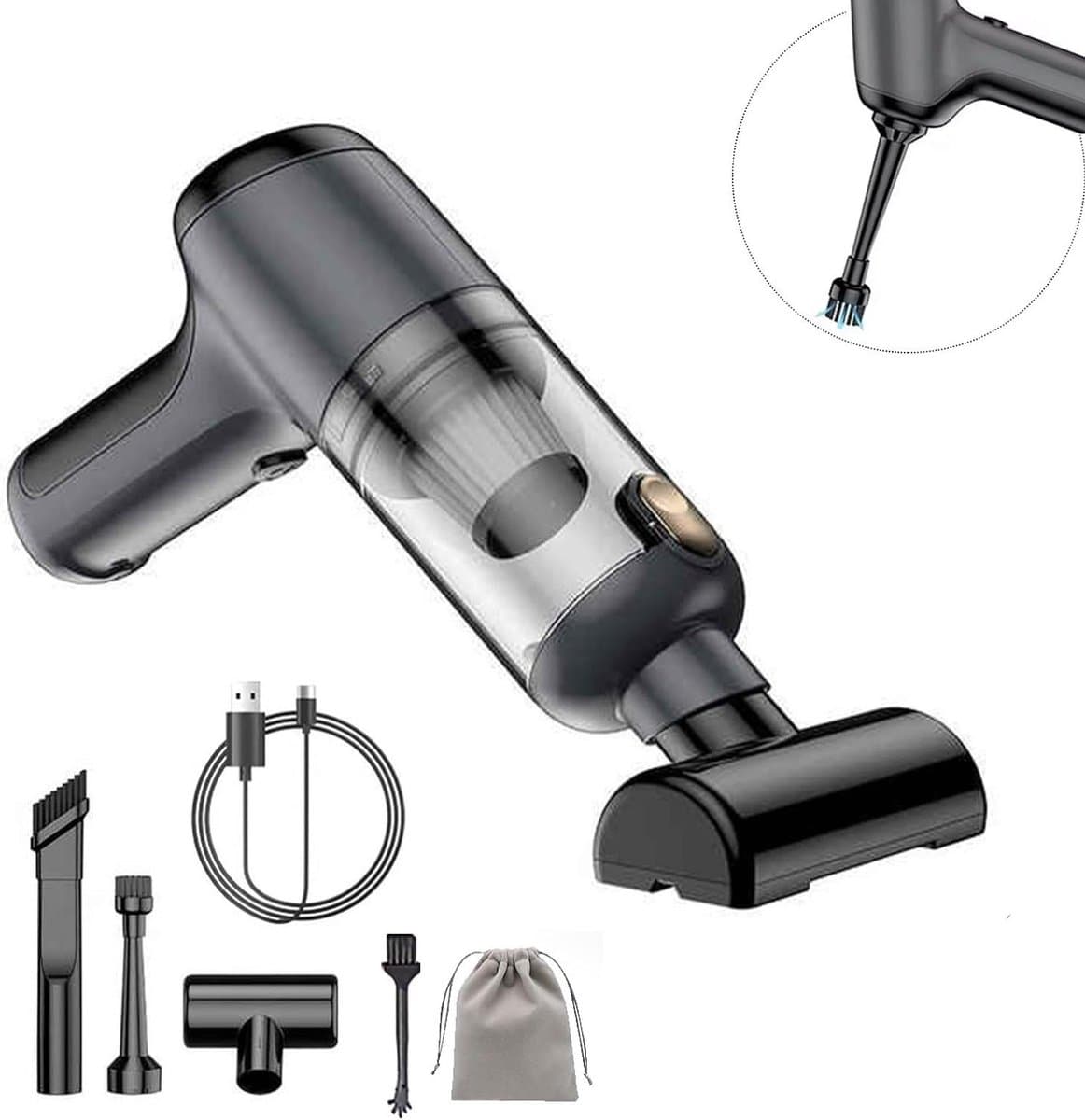 3 in 1 snoerloze handheld stofzuiger- Mini Auto Stofzuiger 120W- laag geluidsniveau- druk op de knop openen en sluiten- oplaadbaar- lucht blazer- handpomp- klein voor auto kantoor