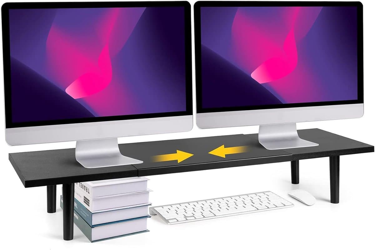 Verstelbare Dubbele Monitor Stand - Computer Riser voor Bureau, Geschikt voor Twee Schermen, Ergonomische Desk Organizer