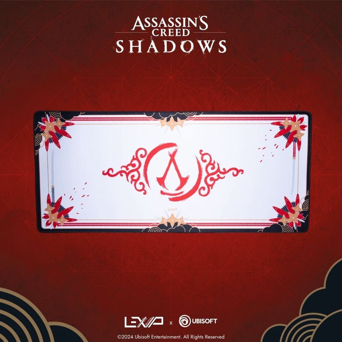 LEXIP X UBISOFT - Assassin's Creed Shadows - Gaming Muismat - 90 cm x 40 cm - Exclusief AC Shadows design - wasbaar - microtextuur - wit, rood