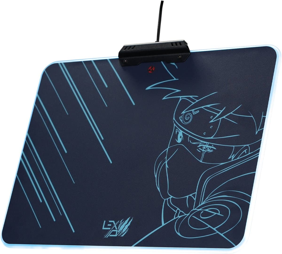 LEXIP Kakashi "Kamui" harde Gaming muismat - Exclusief Naruto Shippuden anime design - 35 x 26 cm harde muismat - USB Kabel voor RGB verlichting - zwart, lichtblauw