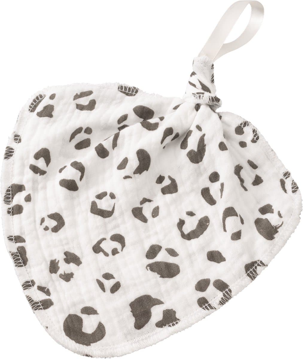 Tjokiki speendoekje - panterprint - wit/taupe
