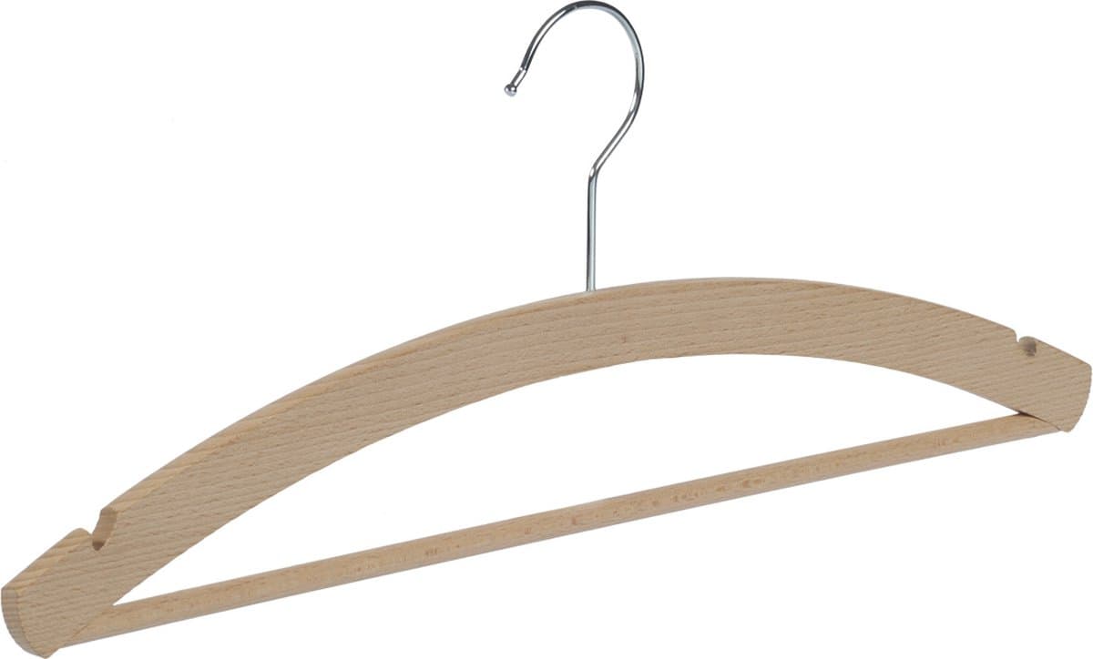De Kledinghanger Gigant - Kledinghanger - Volwassenen - 1519-42H - 10 Stuks - Blousehanger - Shirthanger - Beukenhout - Naturel Gelakt - Rokinkepingen en Broeklat - 42 cm - Kleerhanger (1519_2/42H_59_M/10)