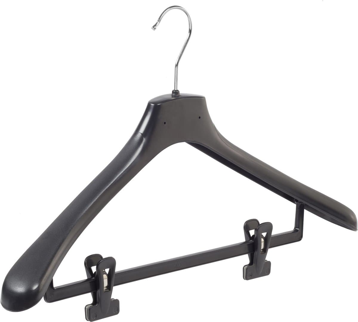 De Kledinghanger Gigant - Mantelhanger - Kostuumhanger - Jassenhanger - Volwassenen - HZ48 - 30 Stuks - Kunststof - Zwart - Gebogen Model - Schouderverbreding 4,8 cm - Anti-slip Knijpers - 48 cm - Kledinghanger - Kleerhanger - HZ-Serie