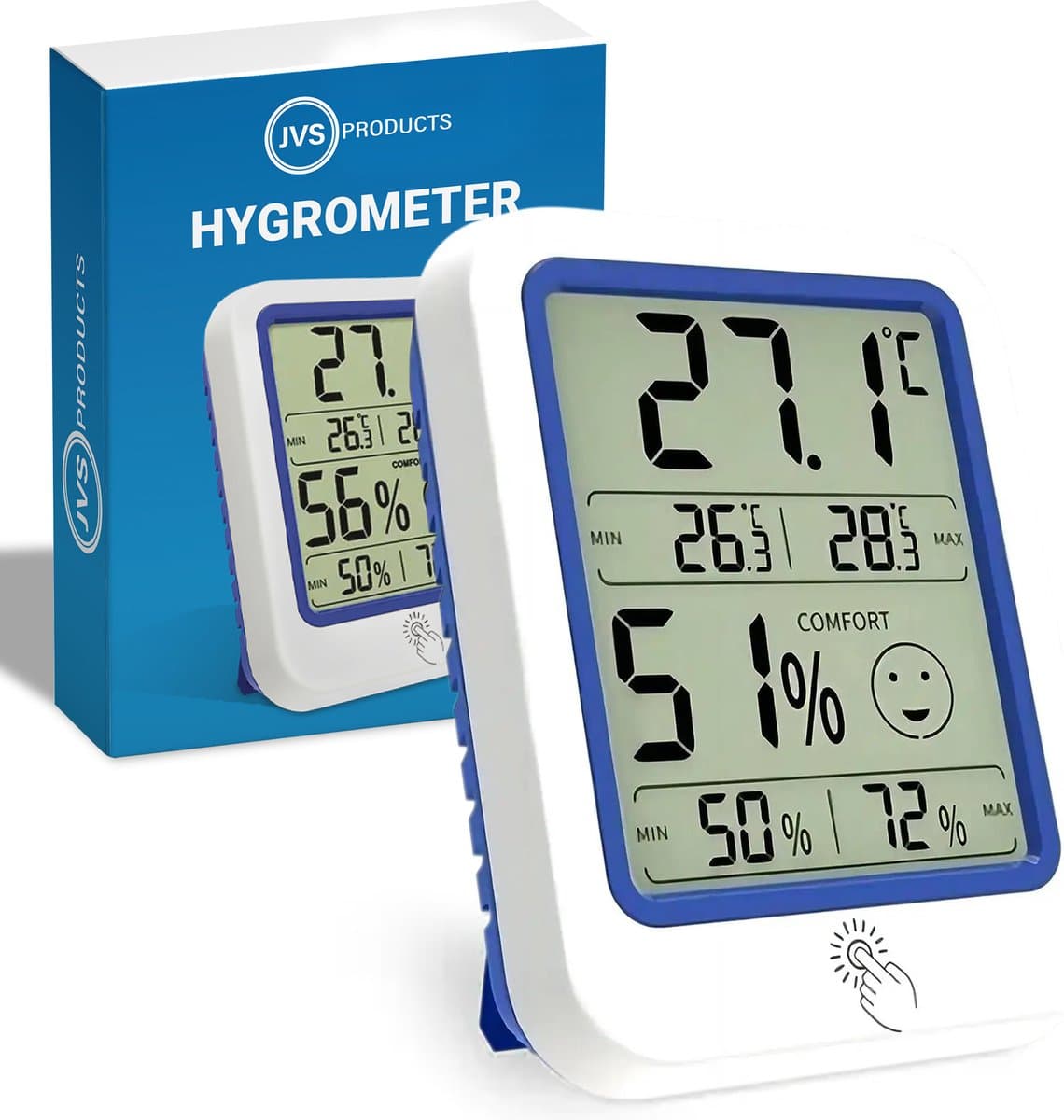 Hygrometer - Thermometer - Luchtvochtigheidsmeter - Digitaal voor Binnen - LED Scherm - Weerstation - Inclusief Batterijen - Magnetisch en Standaard - Wit