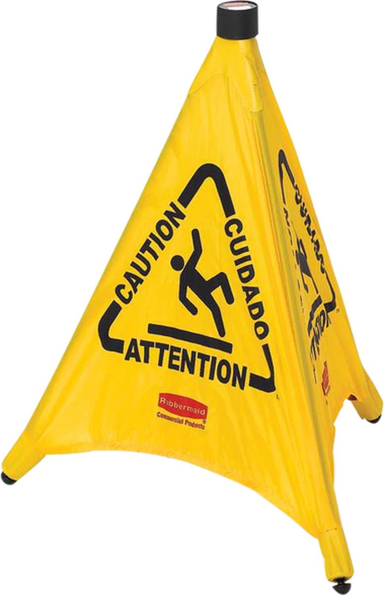 Waarschuwingskegel rubbermaid driezijdig 76cm geel
