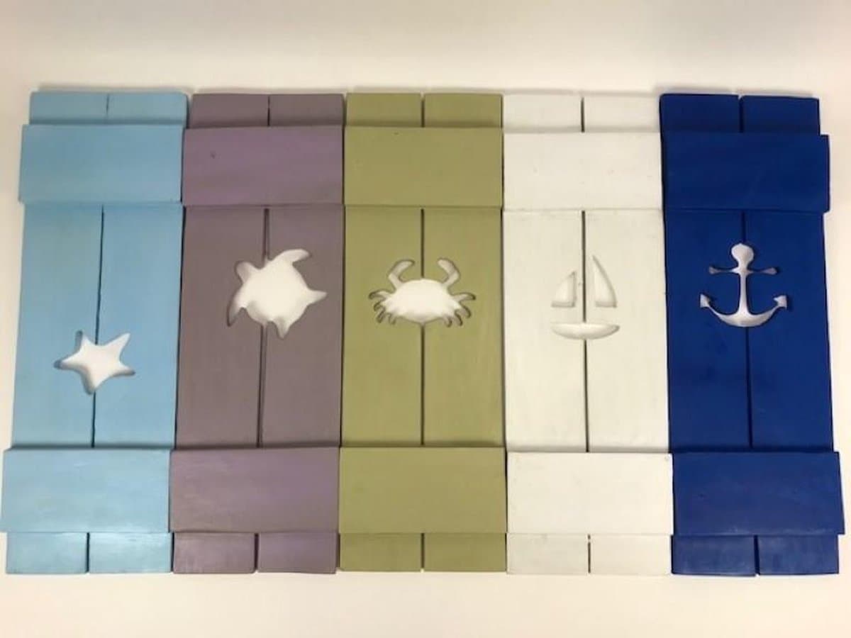 Set van 5 luiken beach (panelen) 20 x 60 cm groot per stuk handgemaakt van hout