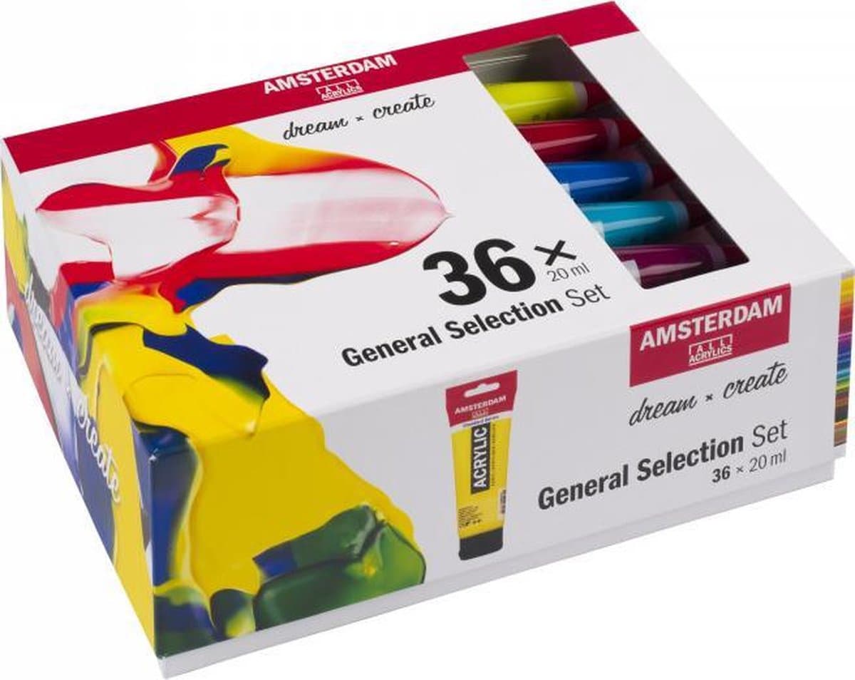 Standard set 36 kleuren 20 ml tubes acrylverf