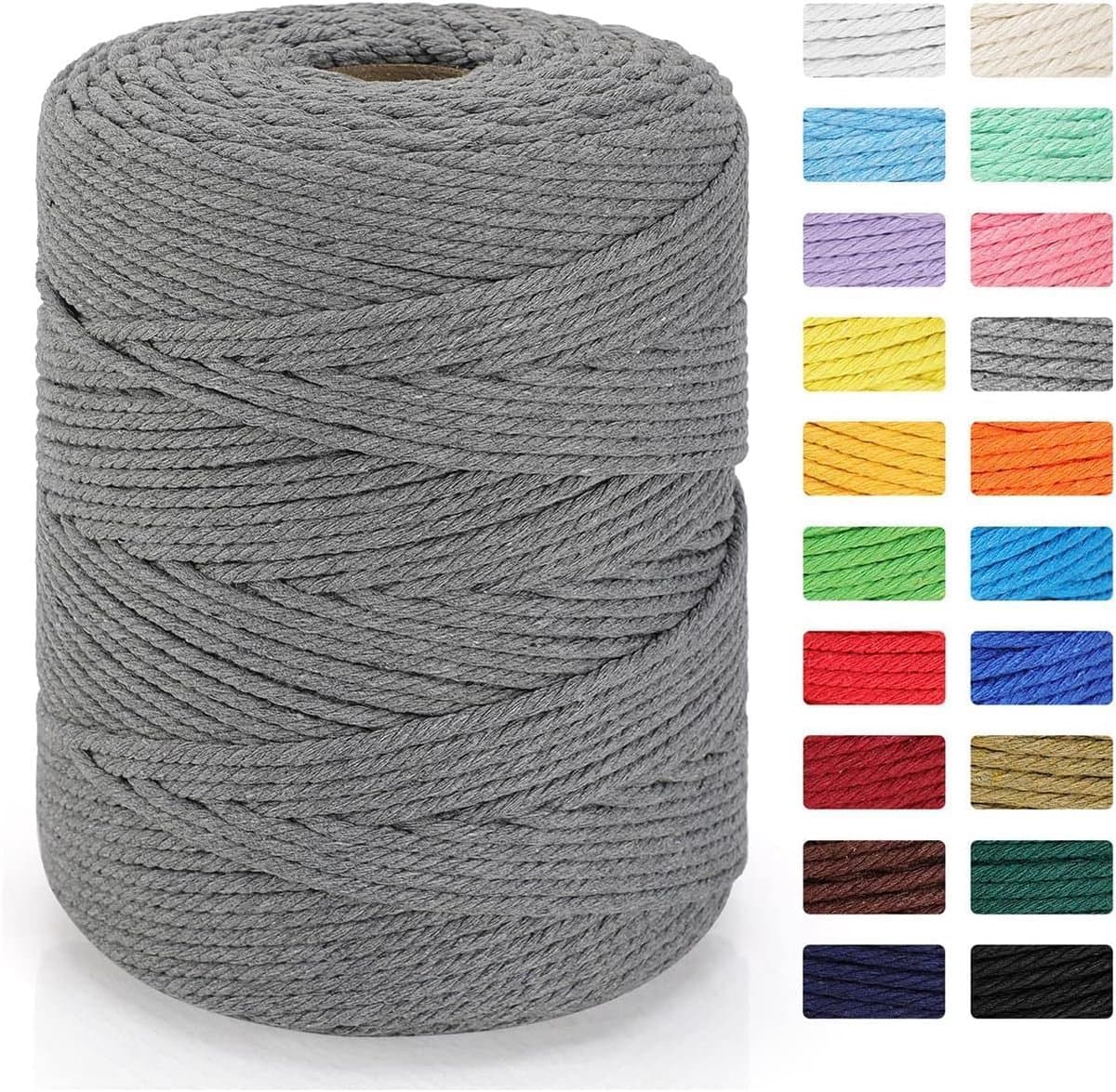 Natuurlijk Katoen Macramé Garen - 5mm Dik & 200m Lang - Grijs - Voor DIY Wandkleden en Decoratie