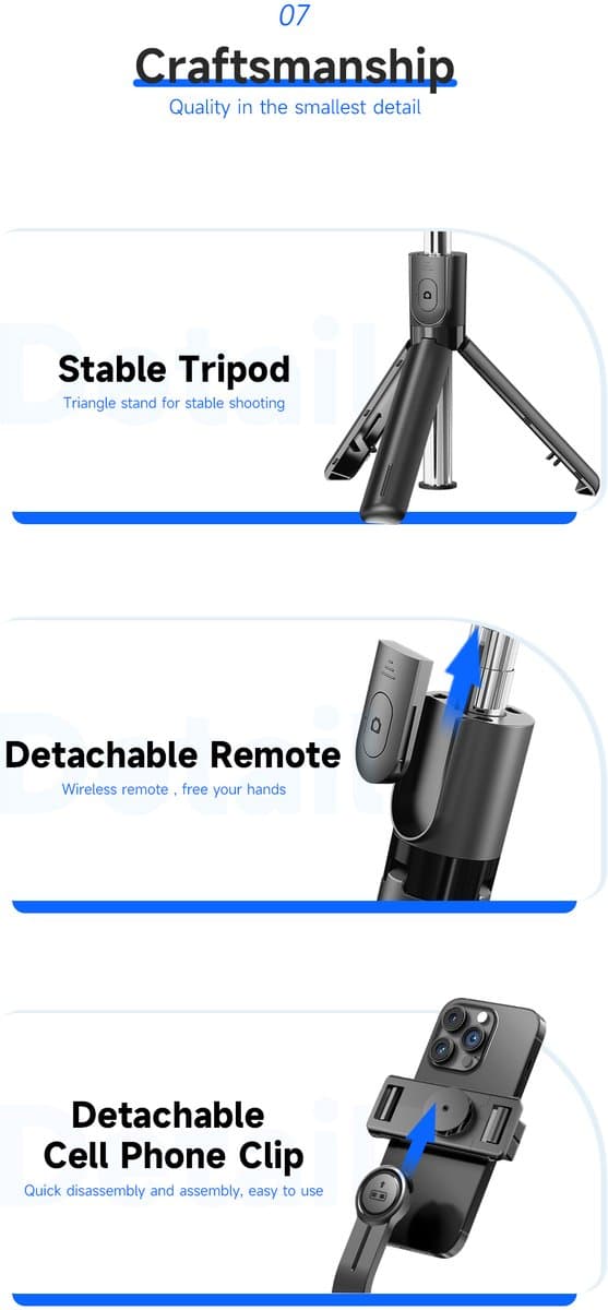 Gadgetking - Selfie Stick Tripod F01 voor Smartphone - voor iPhone 17, 17 Pro, iPhone 16 (Pro), iPhone 15 (Pro), iPhone 14 (Pro) iPhone 13 (13 Pro/13 Pro Max) iPhone 12 (12 Mini/ 12 Pro/ 12 Pro Max) - Zwart