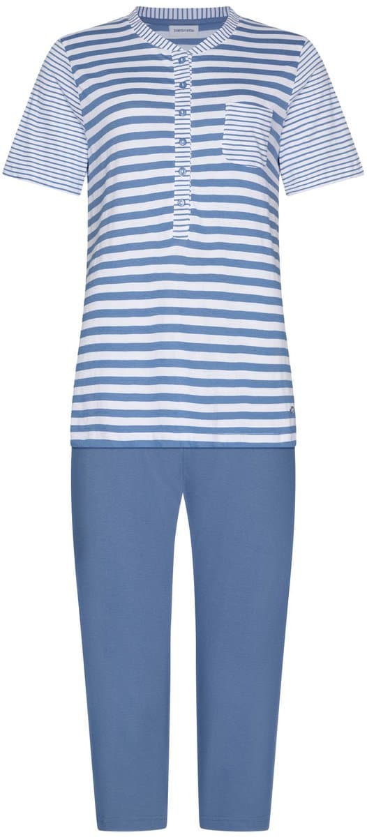 Pastunette - Pyjama - Stone Blue - Katoen - Blauw/Wit - Knoopsluiting - Maat 44